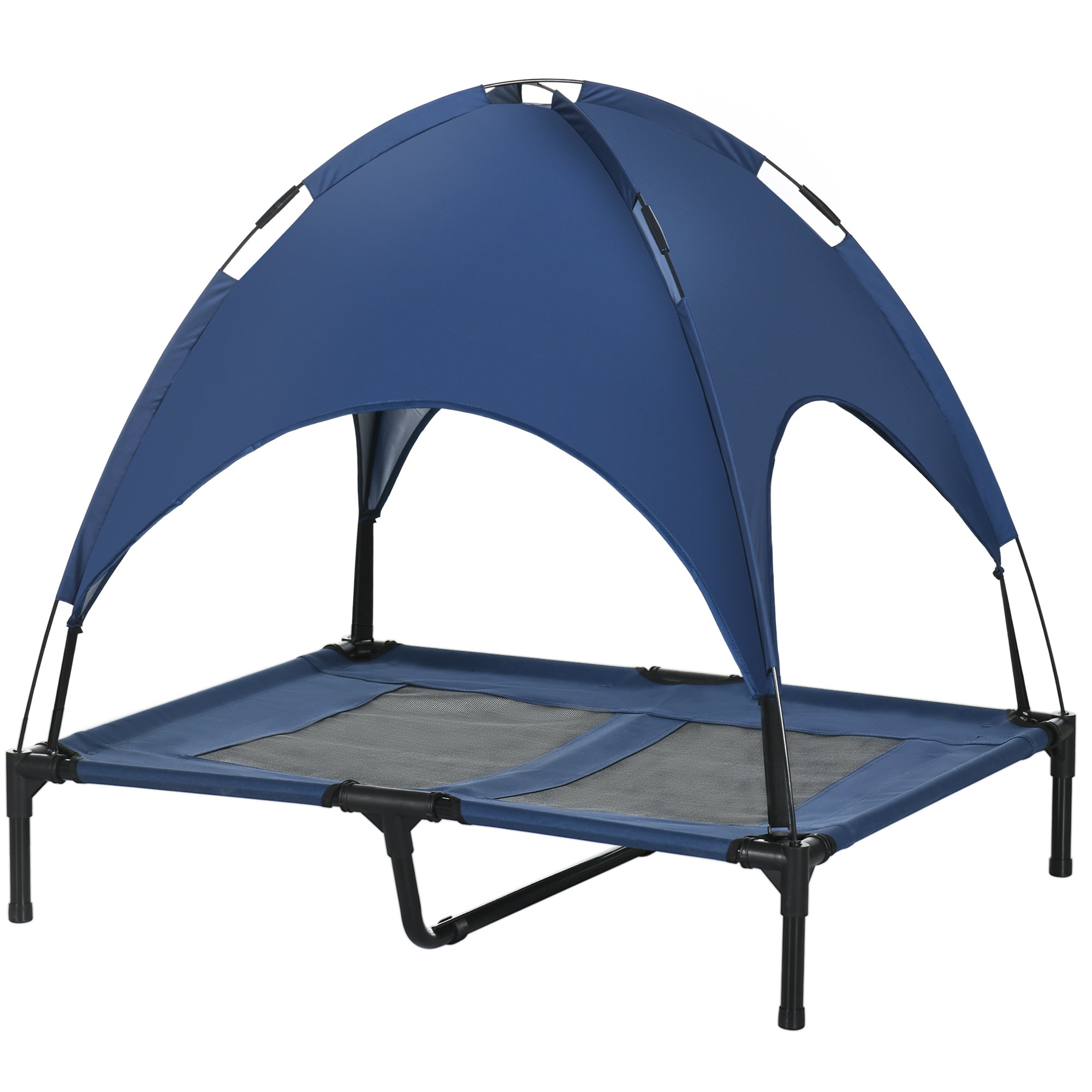 Elevated Portable Dog Cot Pet Bed with UV Protection Canopy Shade, 36 inch, Dark Blue - Blue