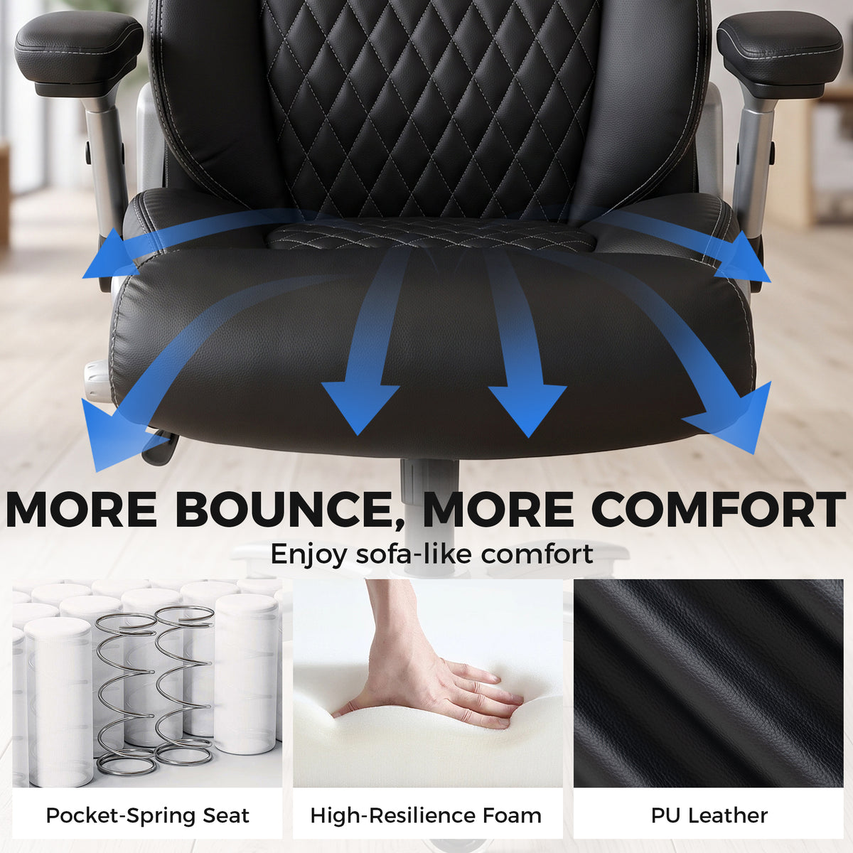Ergonomic Office Chair with Inflatable Lumbar Support, 600 lbs, Heavy Duty Desk Chair, BIFMA, Flip-Up Arms