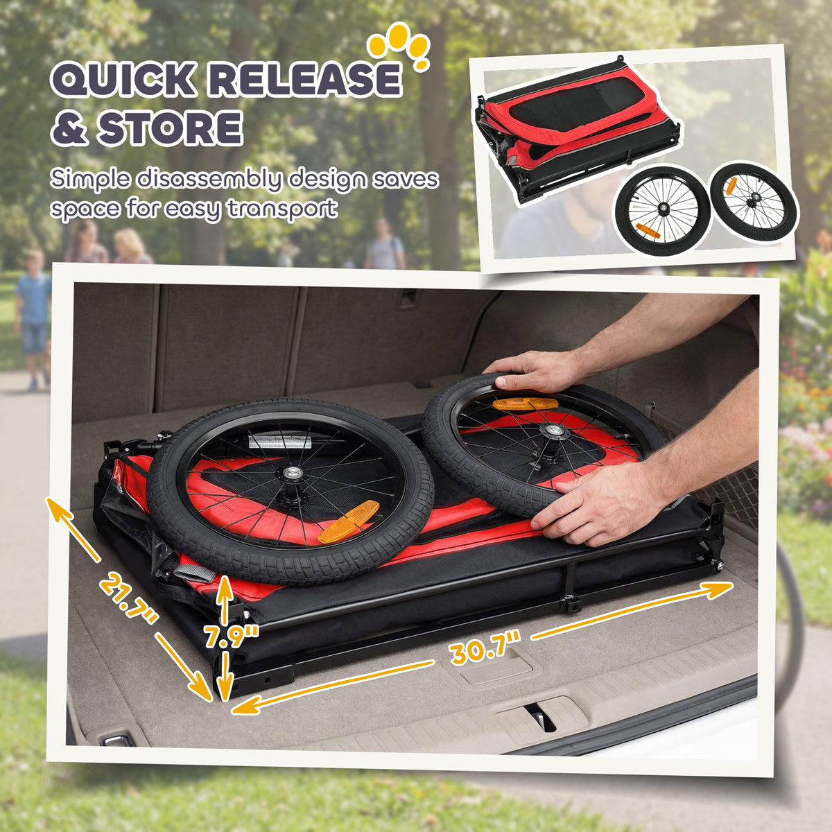 Dog Bike Trailer for Small & Medium Dogs, Universal Bicycle Coupler, Flip-Down Ramp Tailgate, Red
