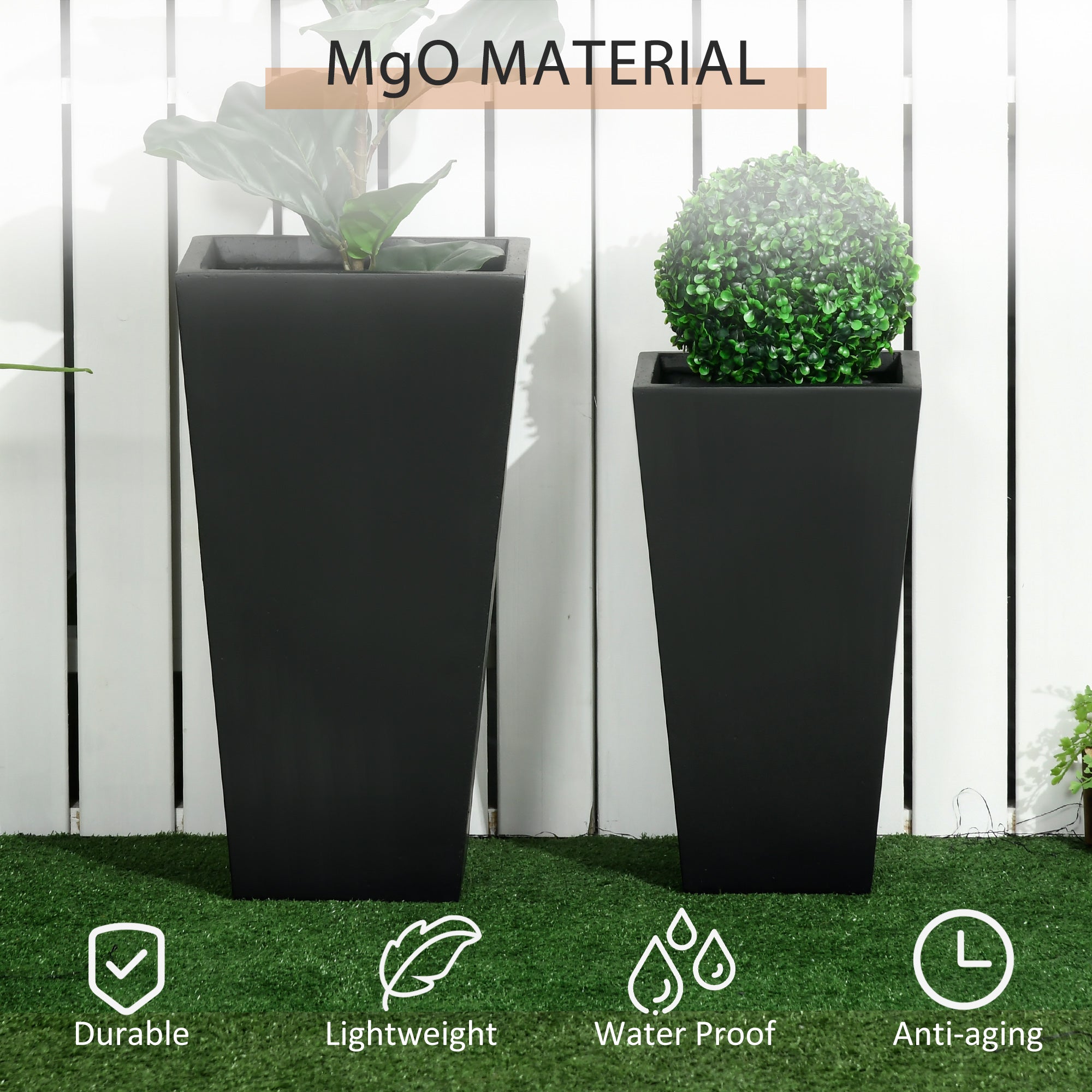 2-Pack Outdoor Planter Set, Flower Pots with Drainage Holes, Durable & Stackable Plant Pot, 22in & 18in, for Porch, Entryway, Patio, Yard, Garden, Black - Black - Image 5