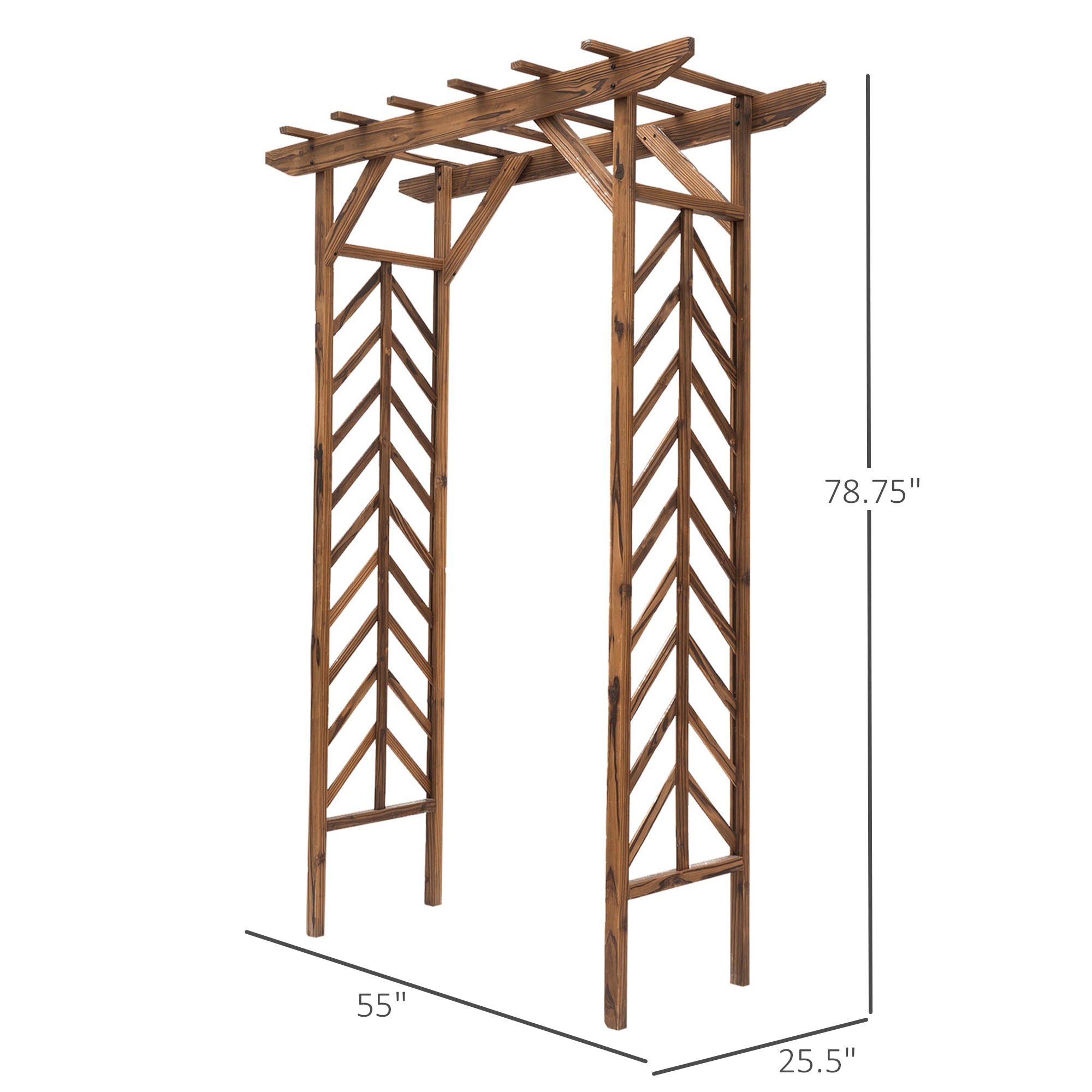 79in Wooden Garden Arbor Arch Trellis with Classic Countryside Style, Pergola Style Roof for Climbing Vines for Ceremony Party Weddings - Carbonized Color - Image 3