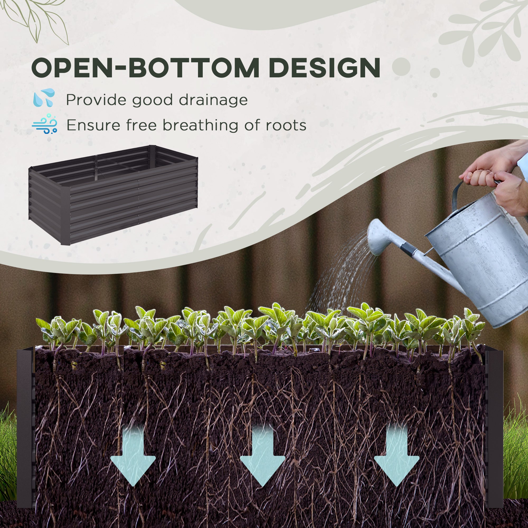 Galvanized Raised Garden Bed, Steel Outdoor Planters with Reinforced Rods, 71" x 36" x 23", Dark Gray - Dark Gray - Image 4