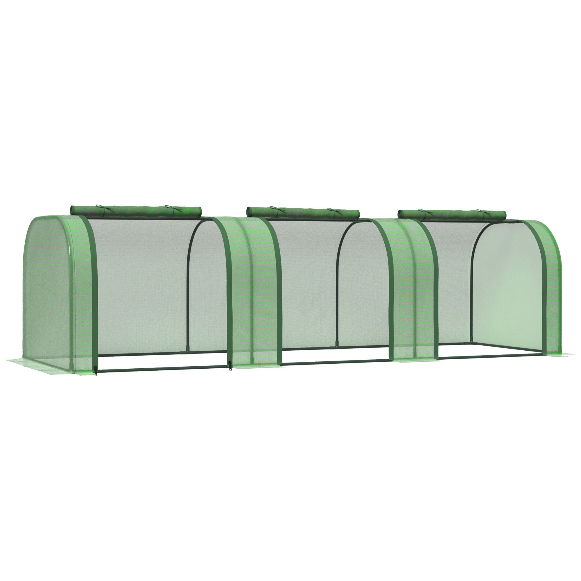 9.7' L x 3' W x 2.5' H Portable Tunneled Greenhouse with 3 Zippered Doors, Water/UV Fighting PE Cover - Green