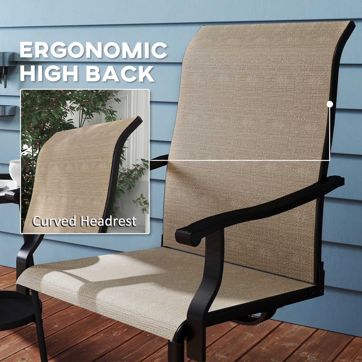 Patio Swivel Chairs Set of 2, High Back Patio Dining Chairs with All-Weather Mesh for Backyard, Lawn, Garden, Brown