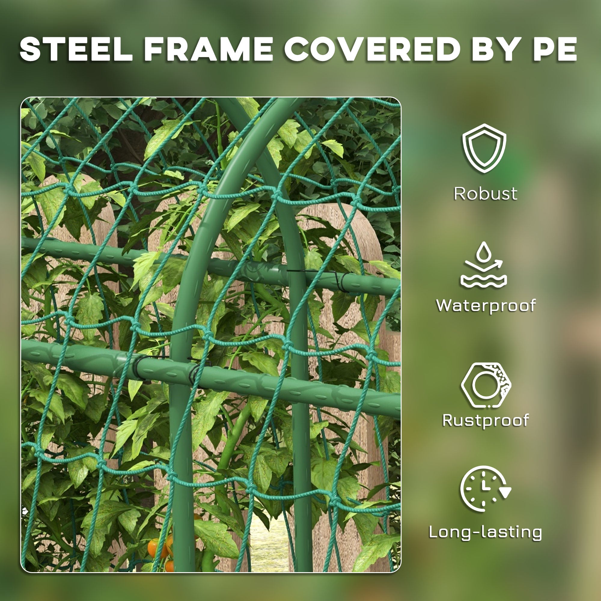 Metal Garden Trellis, Arch Trellis for Climbing Plants Outdoor, A-Frame, with Climbing Net, 17" x 72" x 72", Green - Green - Image 6