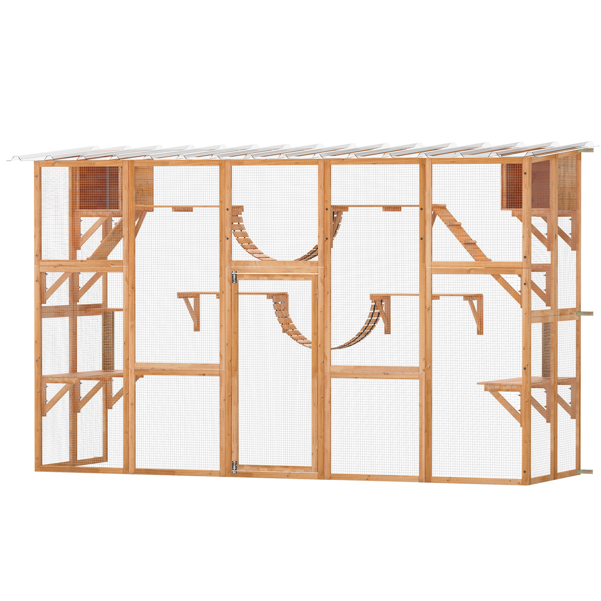 Catio Playground Cat Window Box Outside Enclosure for Multiple Cats w/ Shelves & Bridges, Orange