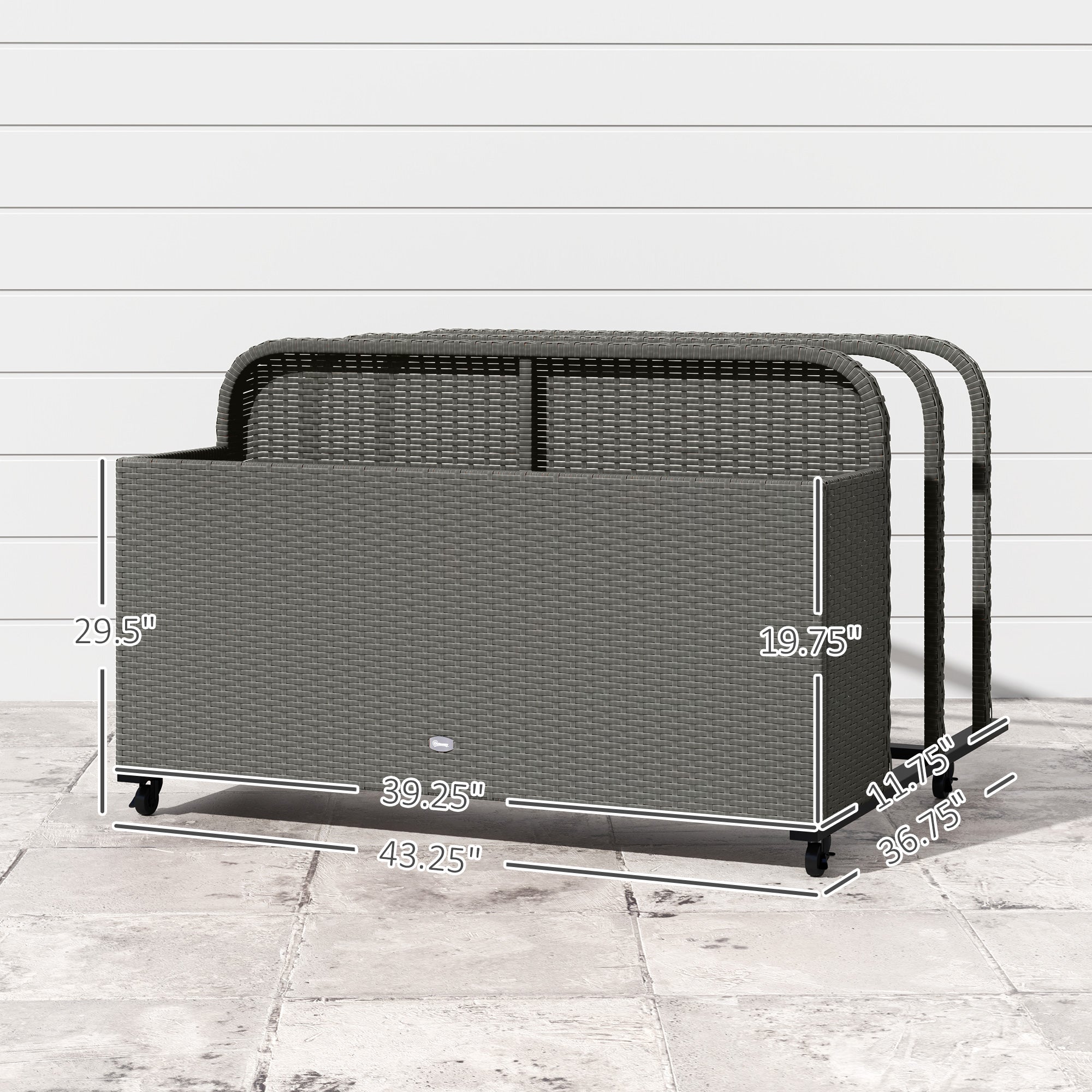 PE Rattan Pool Float Storage Organizer with Wheels, Mixed Gray - Mixed Gray - Image 3