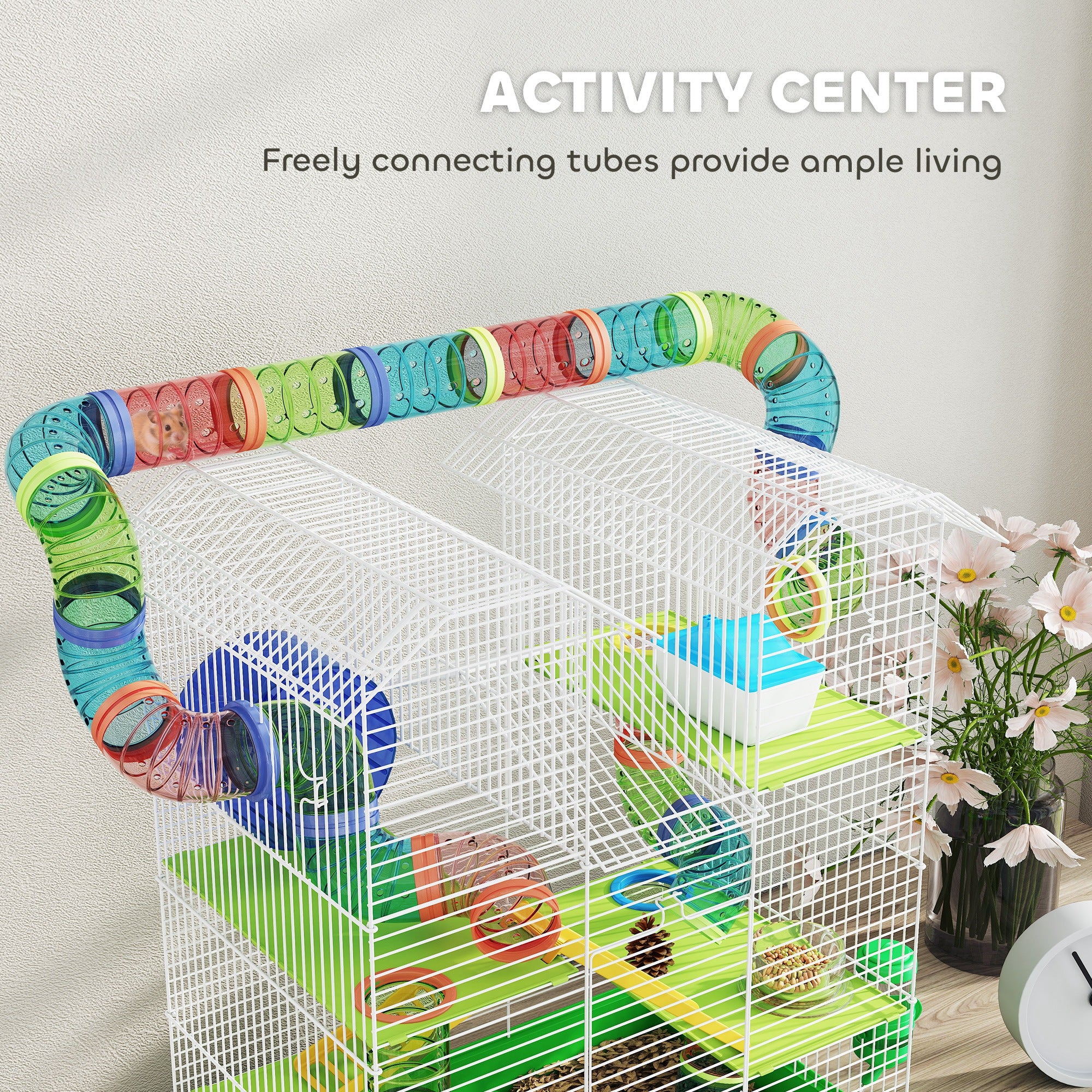 18.5" 5 Tier Hamster Cage with Tubes and Tunnels, Small Animal Cage, Rat Gerbil Cage with Water Bottle, Food Dish, Exercise Wheel, Green - Green - Image 7