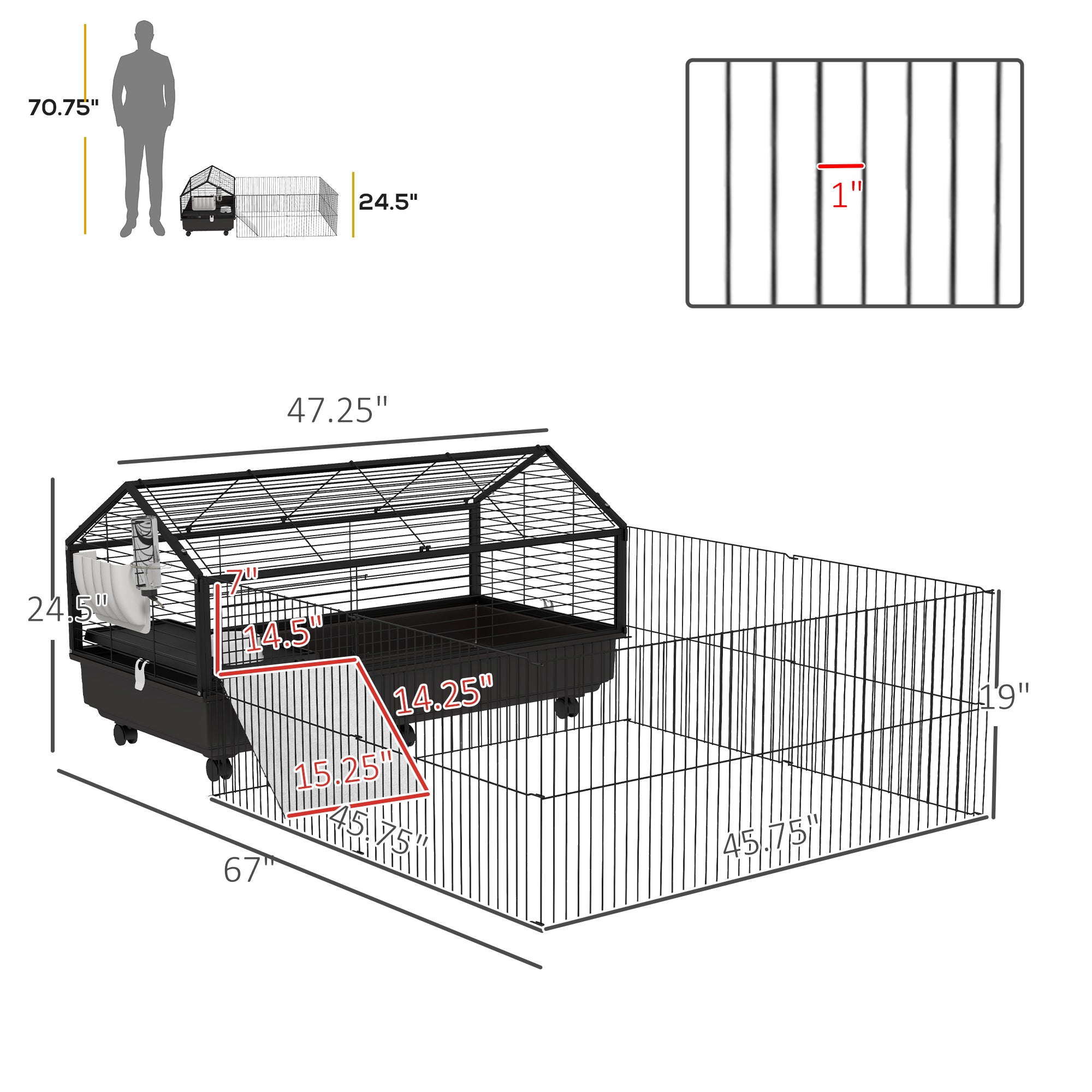 Small Animal Playpen Cage with Rolling Caster, Water Bottle 46.5" - Black and Beige - Image 3