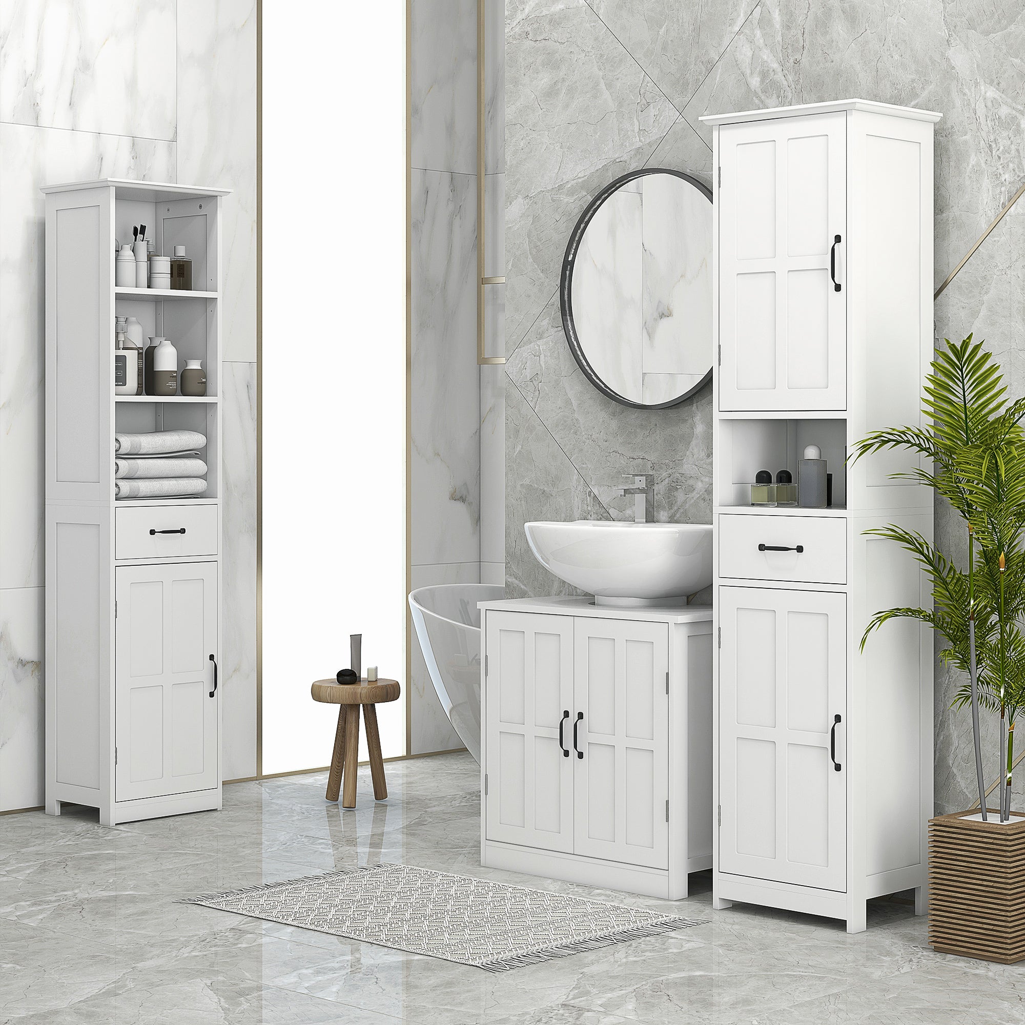 Pedestal Sink Storage Cabinet, Under Sink Cabinet with 2 Doors and Adjustable Shelf, Bathroom Vanity with U-Shape Cut-Out, White