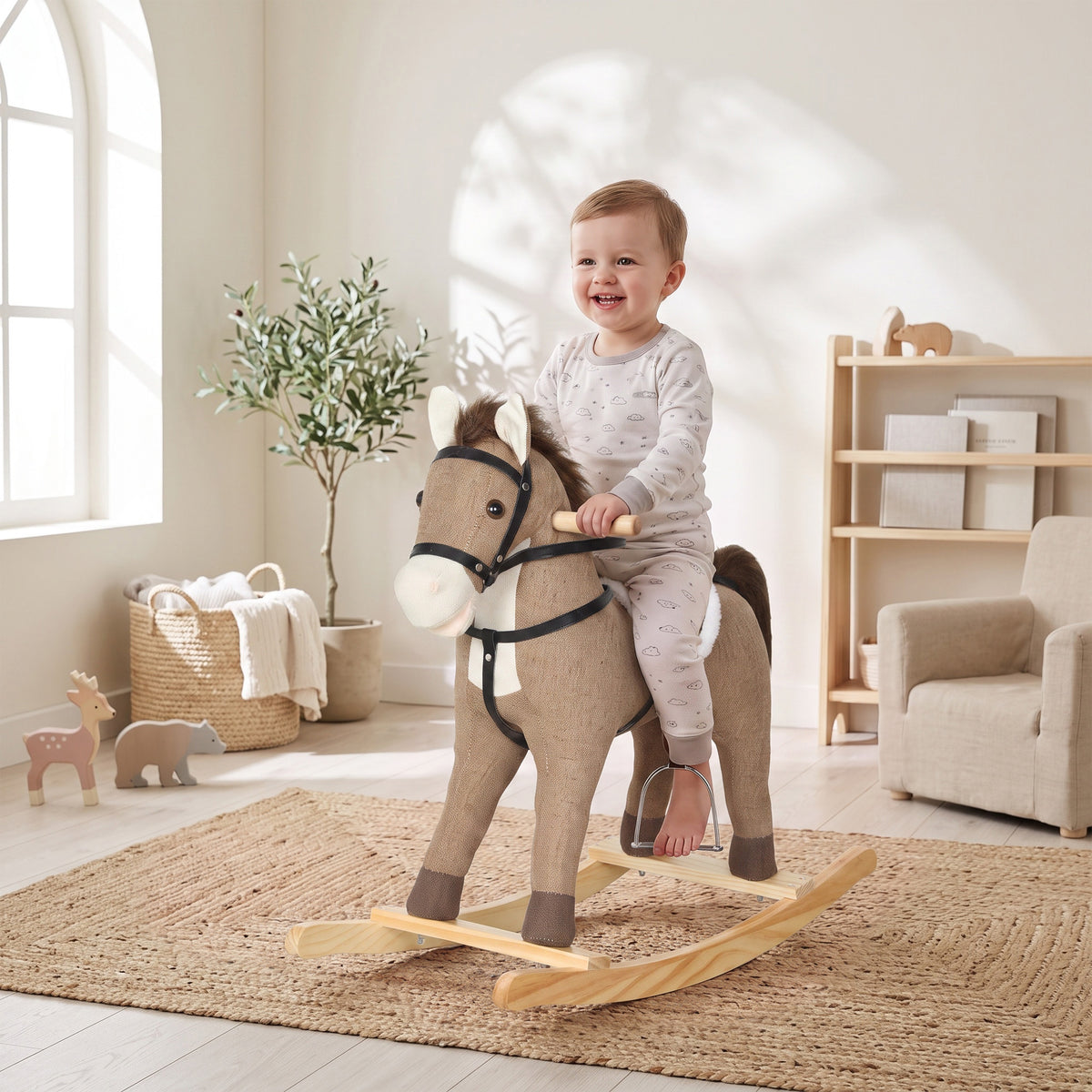 Rocking Horse, Back and Forth Rocking, Ride on Horse Toy with Sound Effects, for 12-36 Months Toddlers, Dark Brown