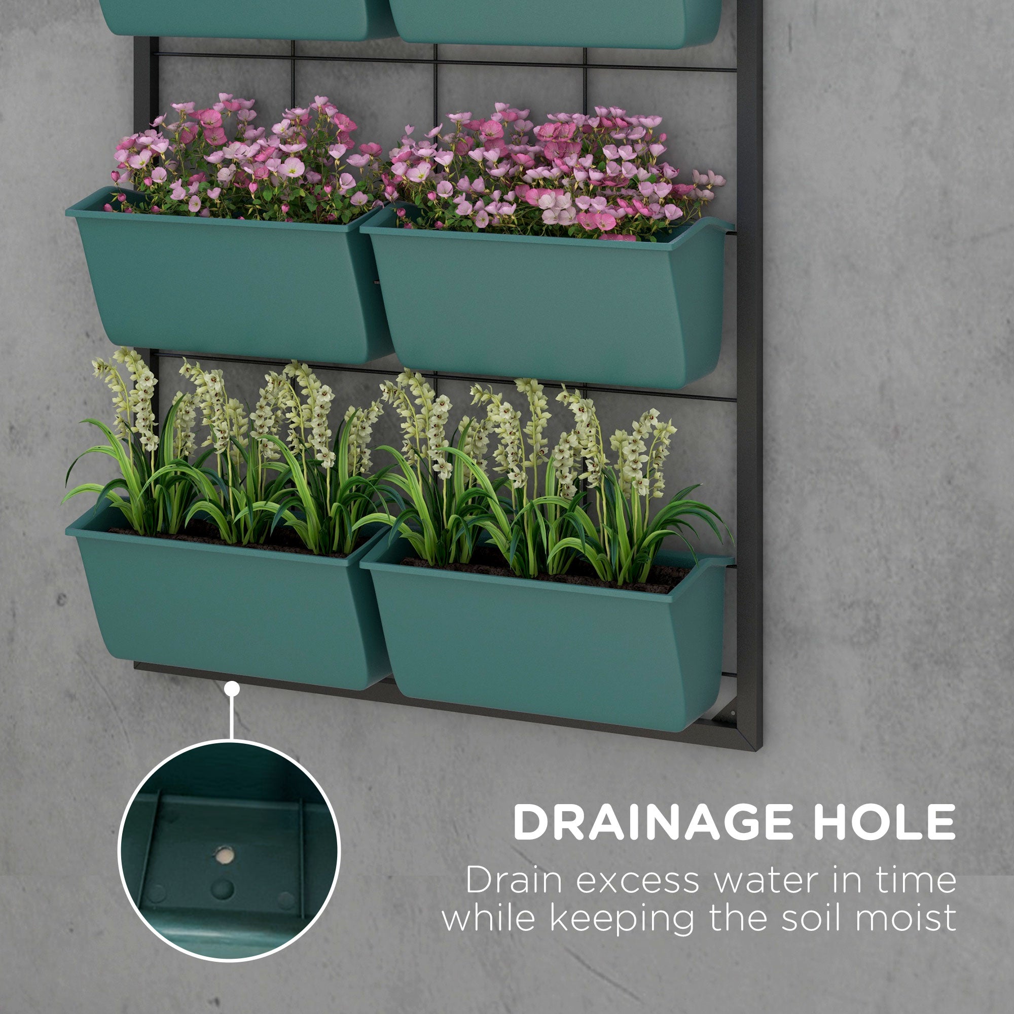 3-Tier Hanging Planter with 6 Pots for Indoor and Outdoor Use, Wall Planter, Self Draining & Wall Mounted, Green - Green - Image 6