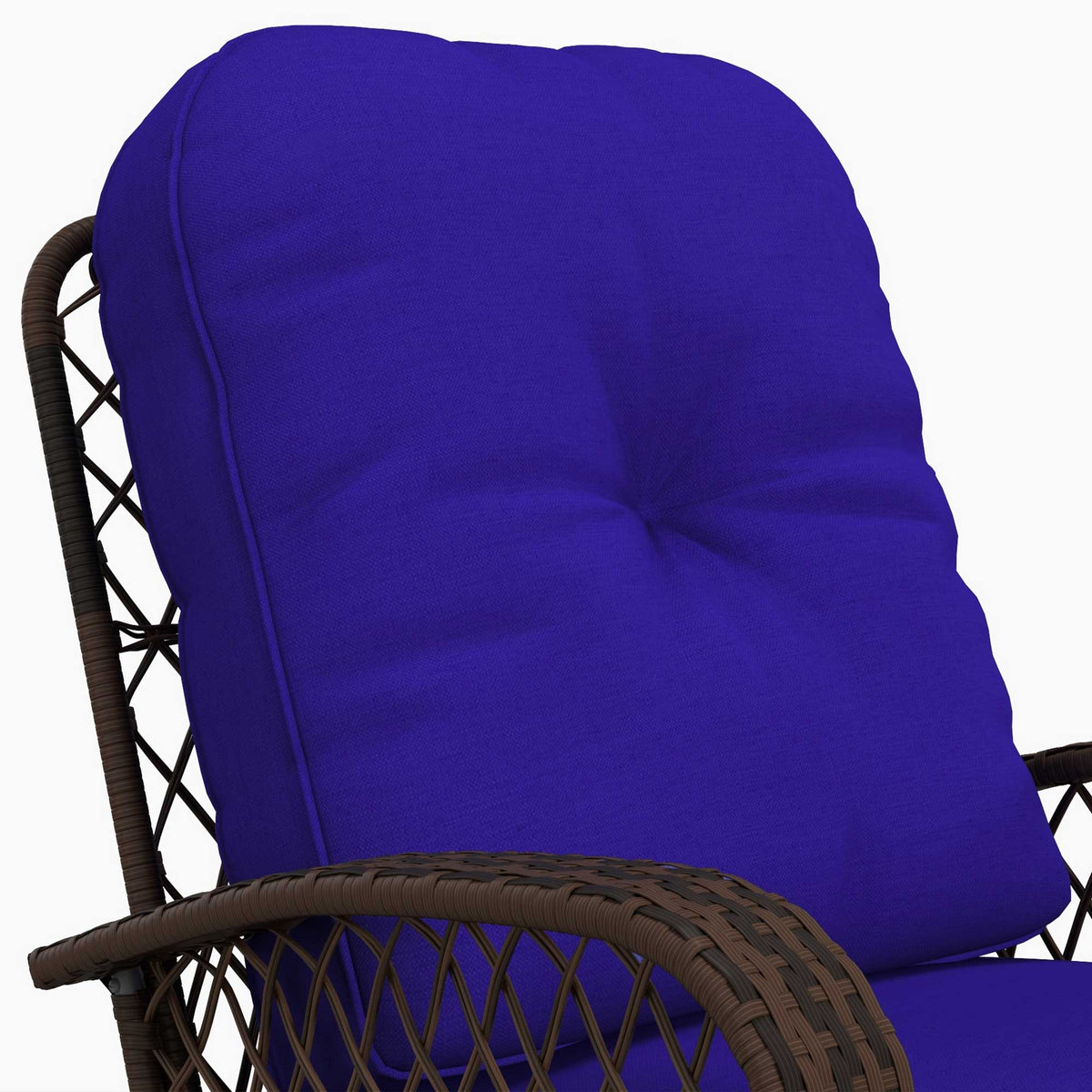 Rattan Porch Rocker w/ Plush Cushion, Dark Blue