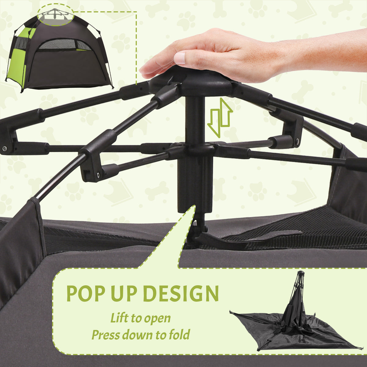 Pop Up Dog Tent for Extra Large and Large Dogs, Portable Pet Camping Tent with Carrying Bag for Beach, Backyard, Home, Green