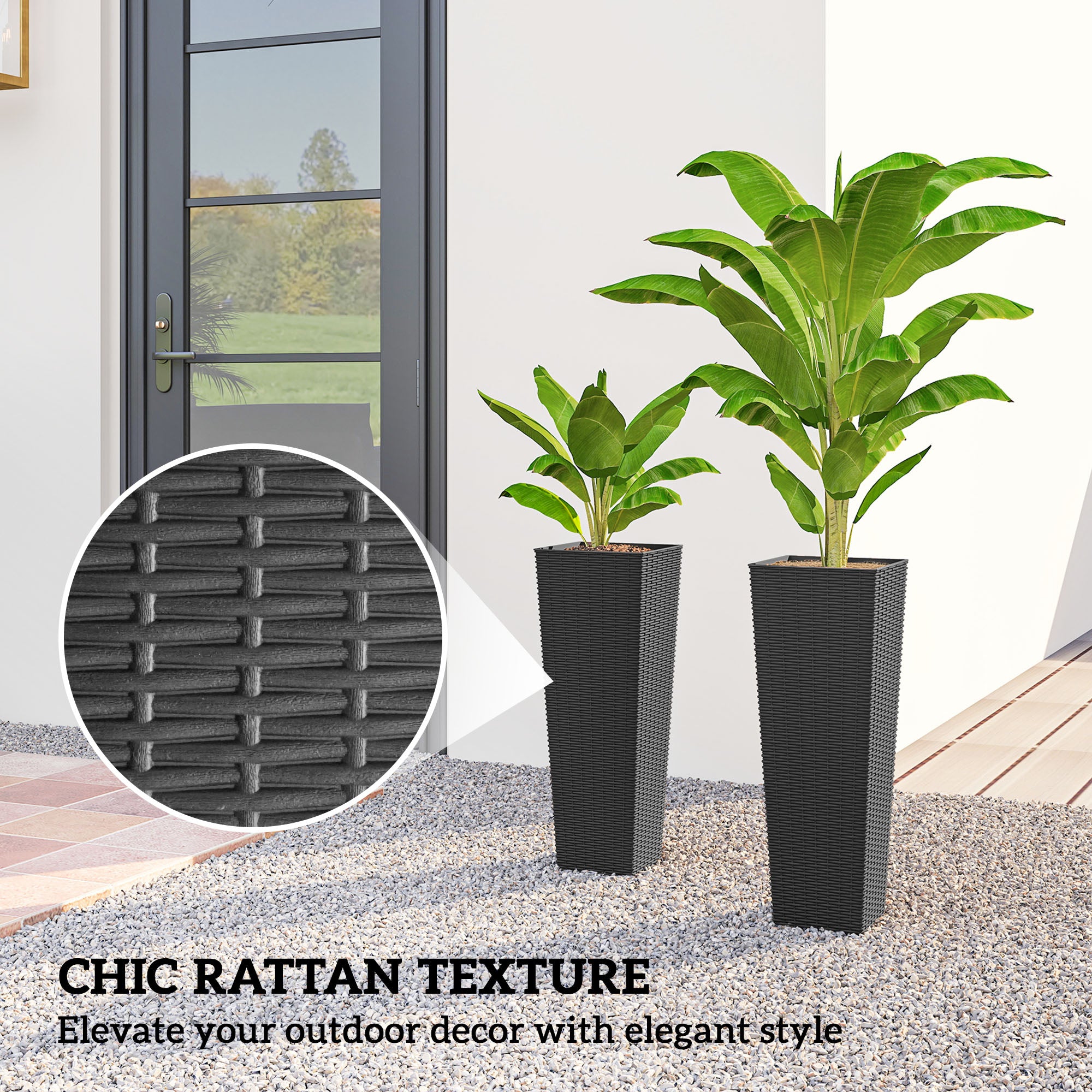 23.6 Inch Tall Planters for Outdoor Plants, Set of 2 Plastic Flower Pots with Drainage Holes, Black - Black - Image 5