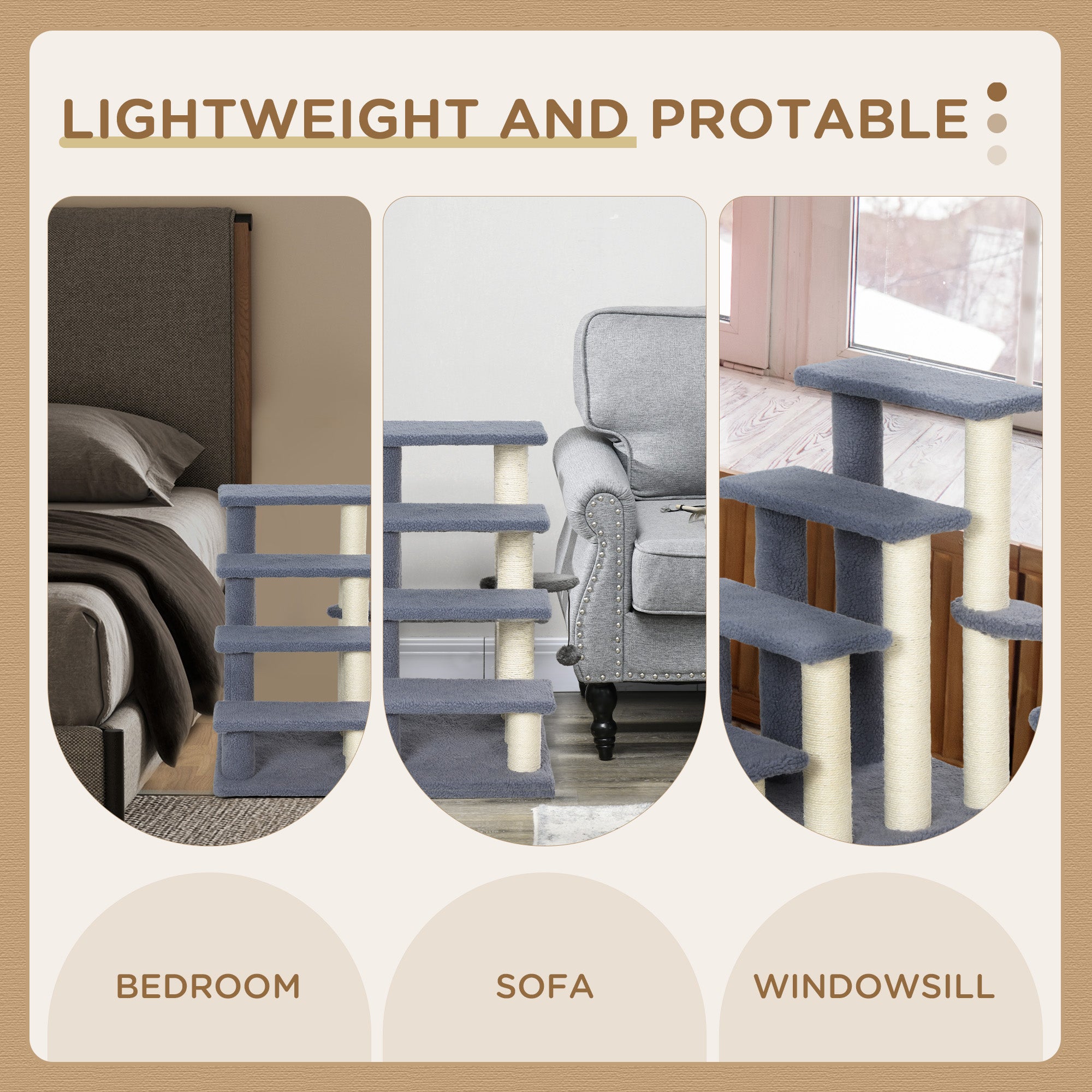 4 Levels Cat Steps with Scratching Posts for High Bed, Sofa, Gray - Gray - Image 7