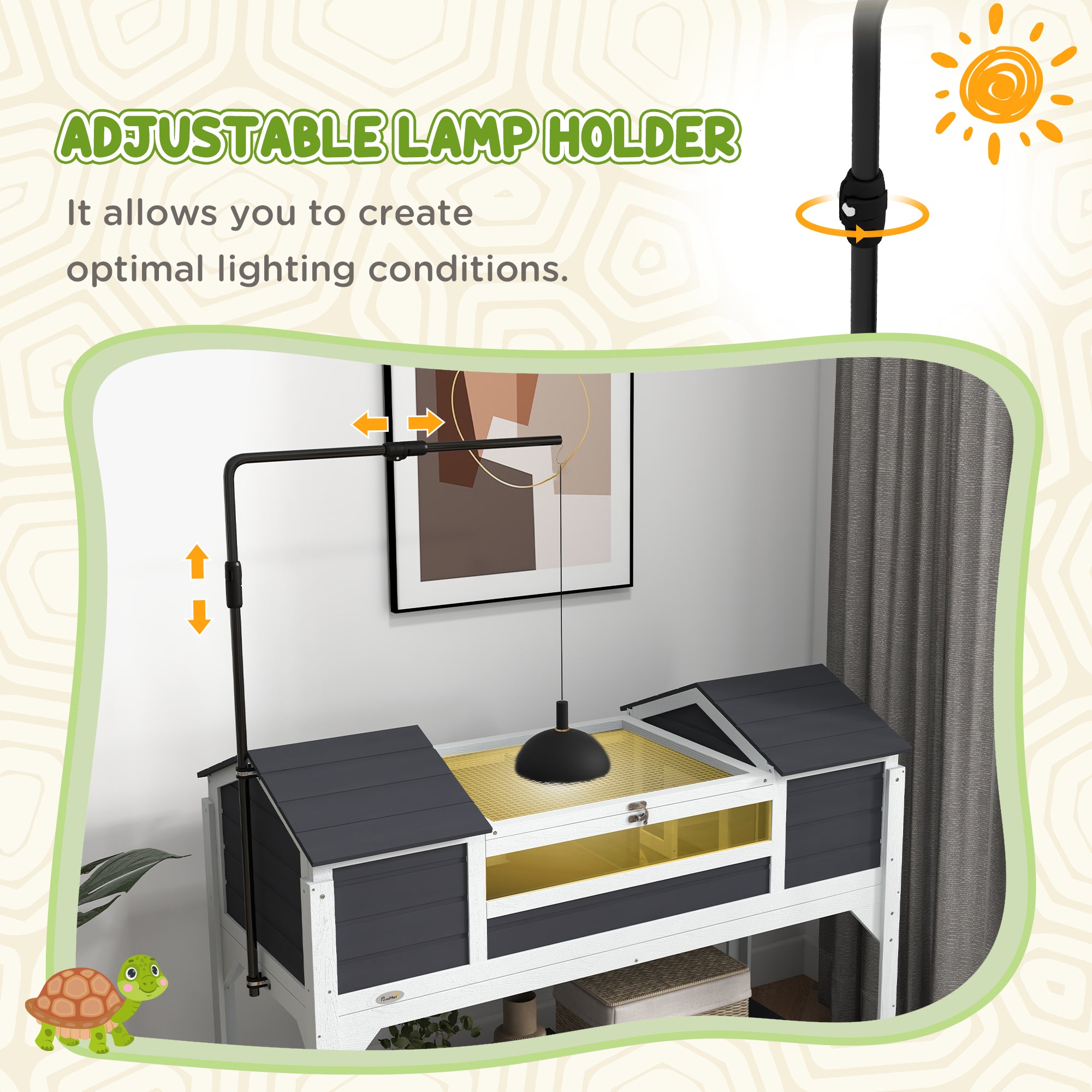 Tortoise Enclosure Tortoise House with Adjustable Lamp Holder Storage Shelf, Dual Main Houses, Openable Lid, Gray - Gray - Image 5