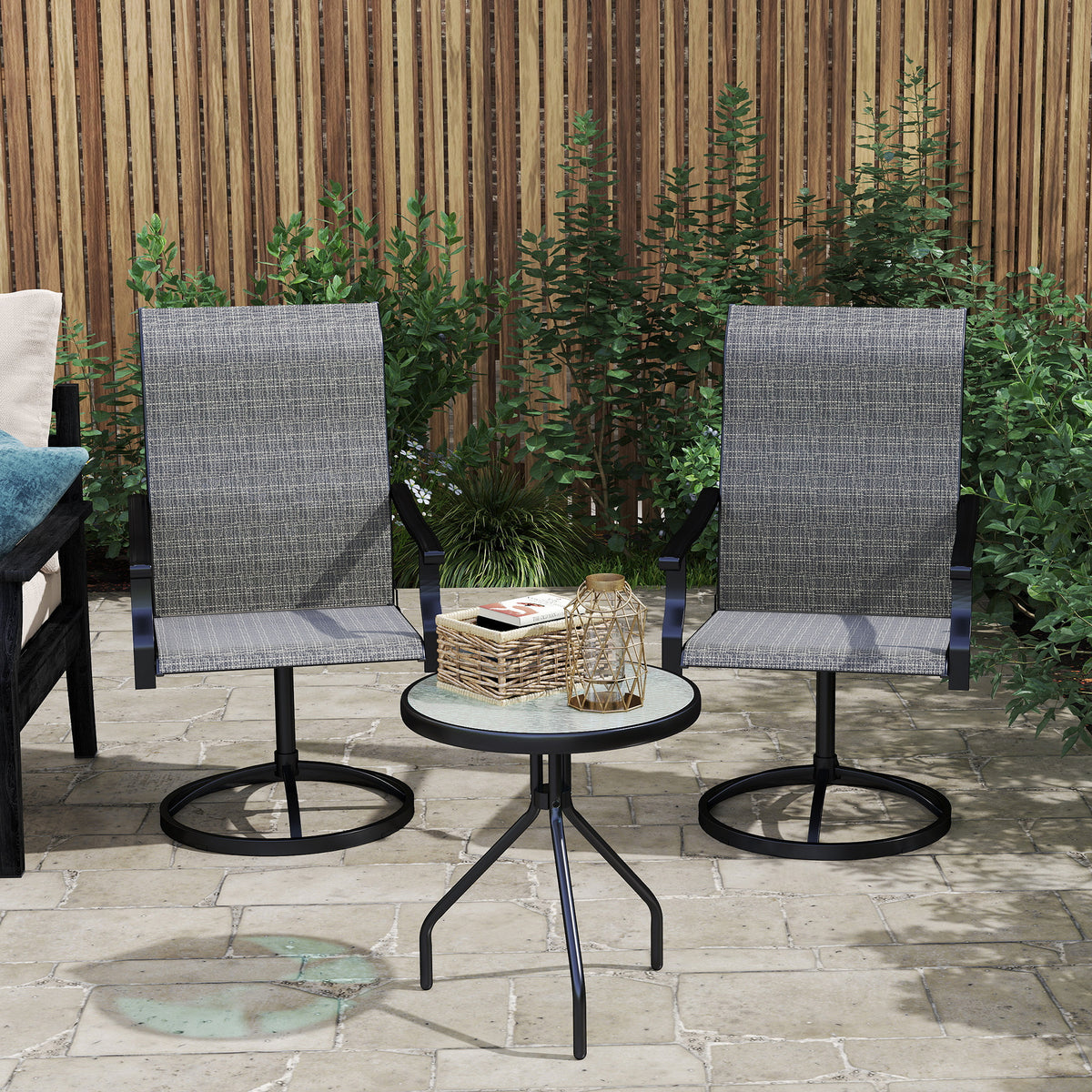 Patio Swivel Chairs Set of 2, High Back Patio Dining Chairs with All-Weather Mesh for Backyard, Lawn, Garden, Gray