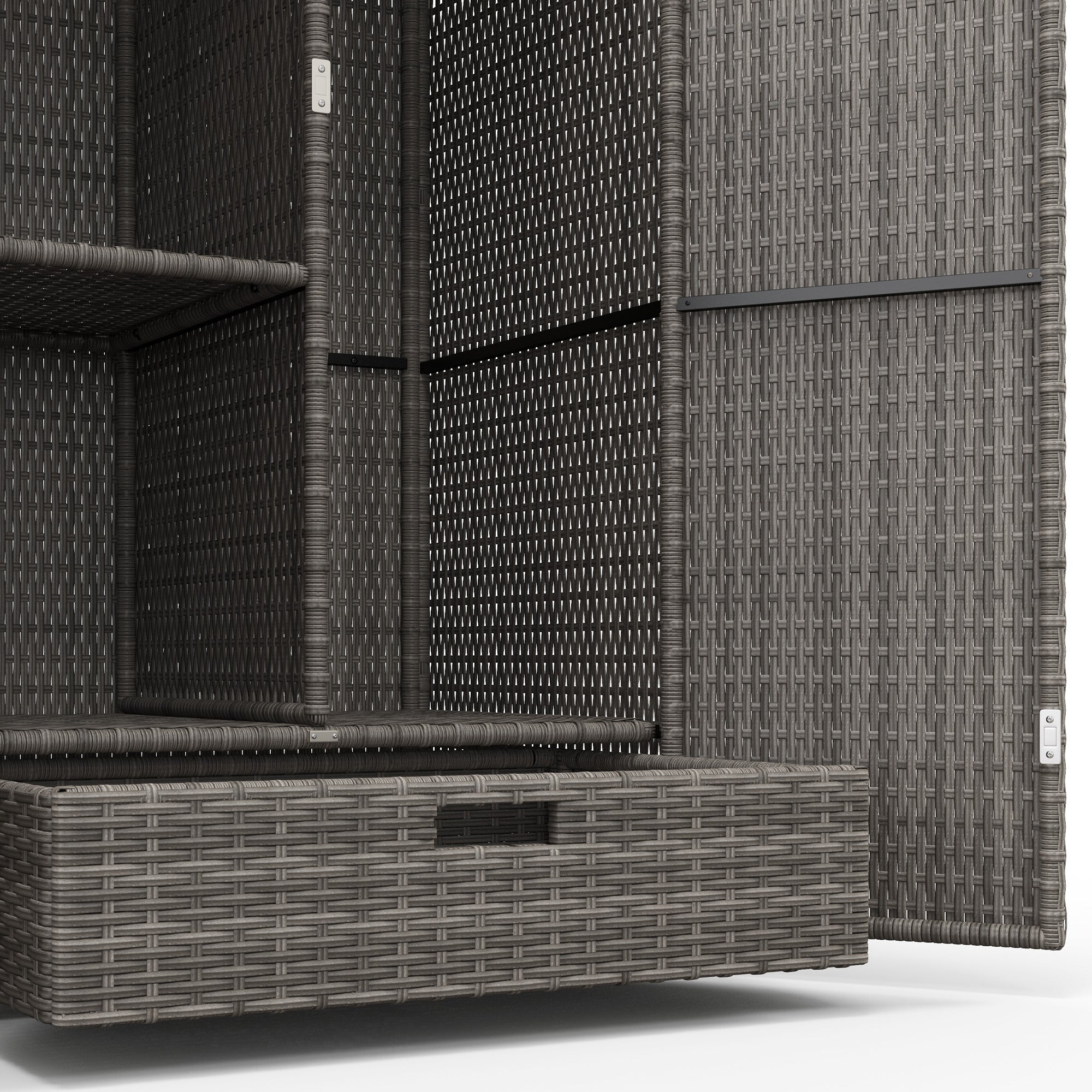 Outdoor Storage Cabinet with Shelves, Rattan Pool Towel Storage Cabinet with Removable Shelf & Drawer, Dark Gray - Dark Gray - Image 7