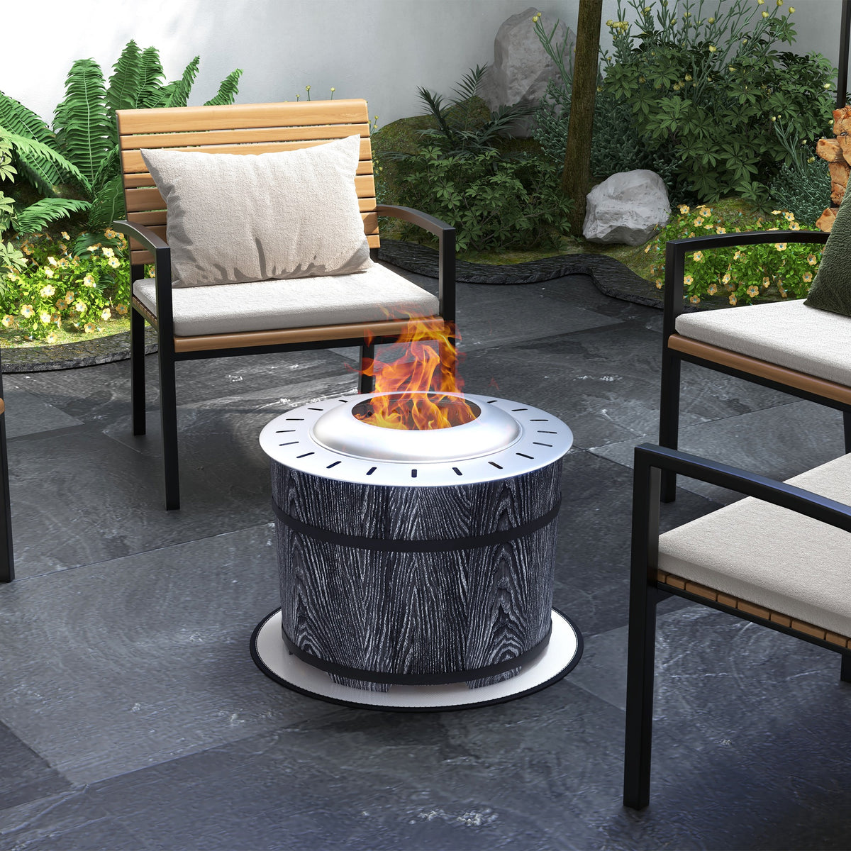 Smokeless Fire Pit, Portable Camping Bonfire Stove with Mat for Backyard, Patio, Picnic, Magnesium Oxide, Black