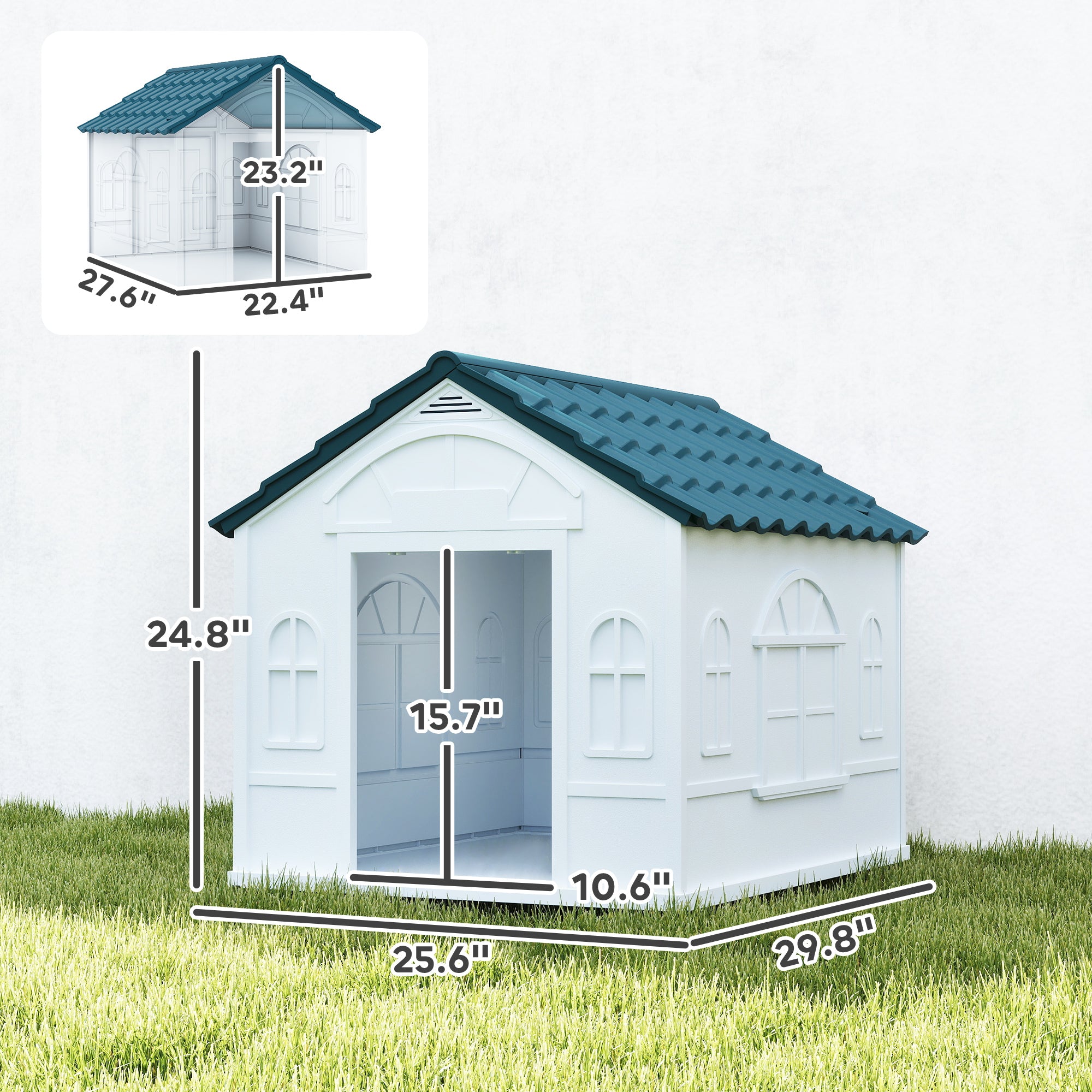 Plastic Dog House for Medium and Small Dogs, Water Resistant Puppy Shelter Indoor Outdoor with Door, Easy to Assemble, Blue - Blue - Image 3