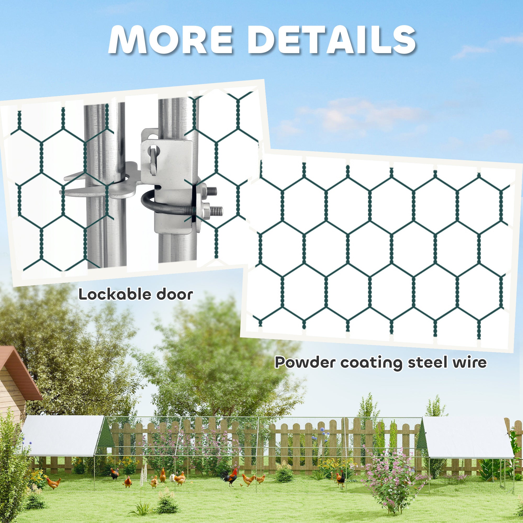 Large Chicken Coop with Waterproof and Anti-UV Cover, Spire Shaped for Outdoor and Yard Farm Use, 39' x 10' x 6.4' - Silver - Image 7