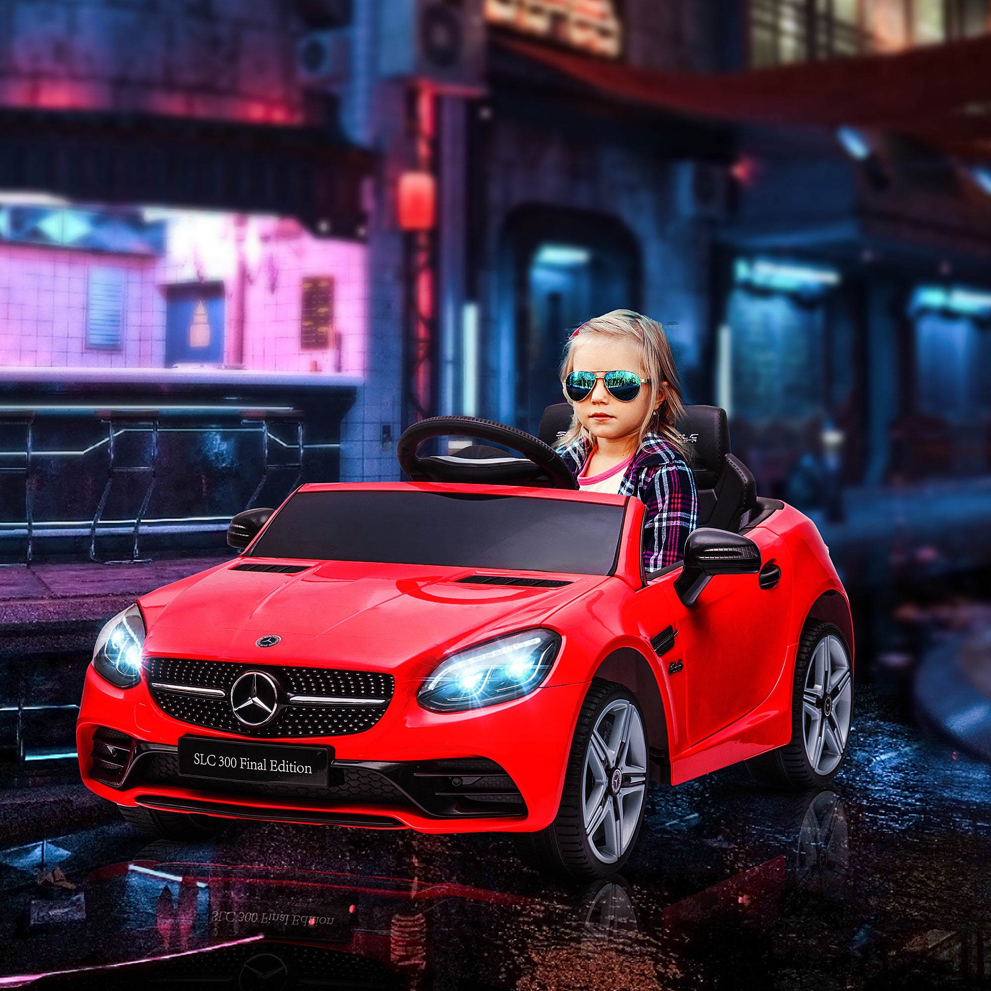 Mercedes SLC 300 Licensed Kids Electric Car with Remote Control, 12V Battery Powered Kids Ride on Car with Music, Lights, Suspension for 3-6 Years Old, Red
