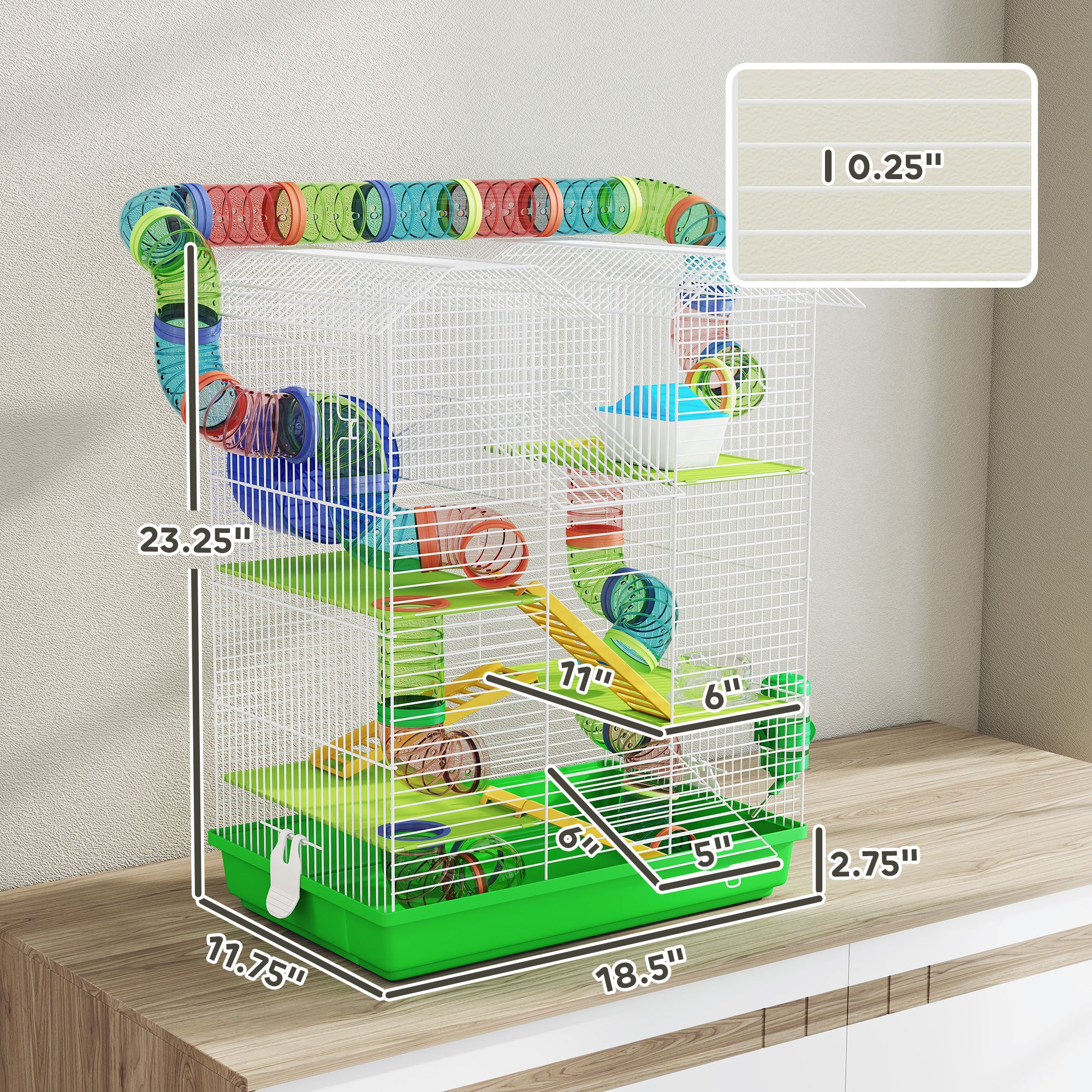 18.5" 5 Tier Hamster Cage with Tubes and Tunnels, Small Animal Cage, Rat Gerbil Cage with Water Bottle, Food Dish, Exercise Wheel, Green - Green - Image 3