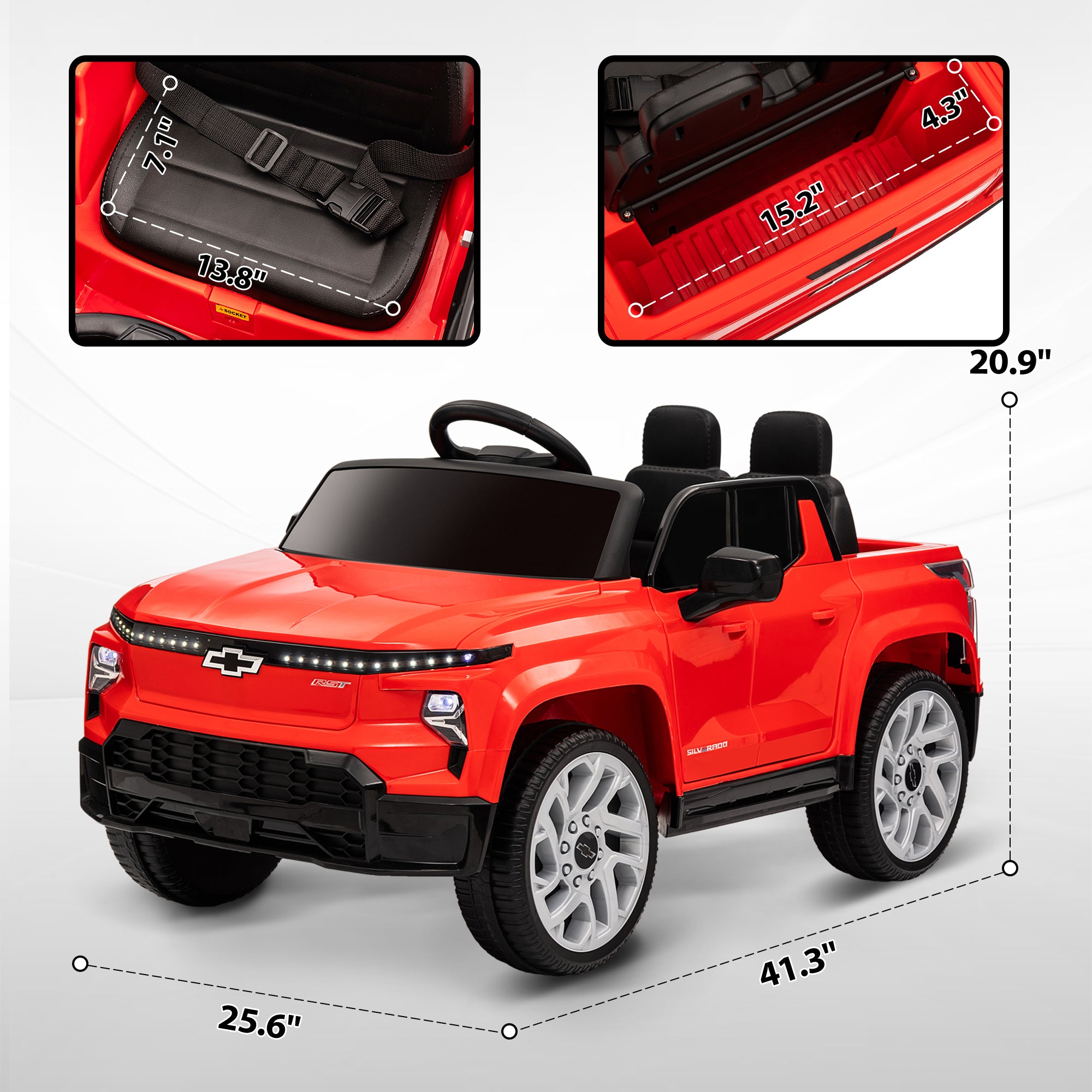12V Chevrolet Silverado EV RST Licensed Kids Electric Car with Parent Remote Control, Spring Suspension, Red