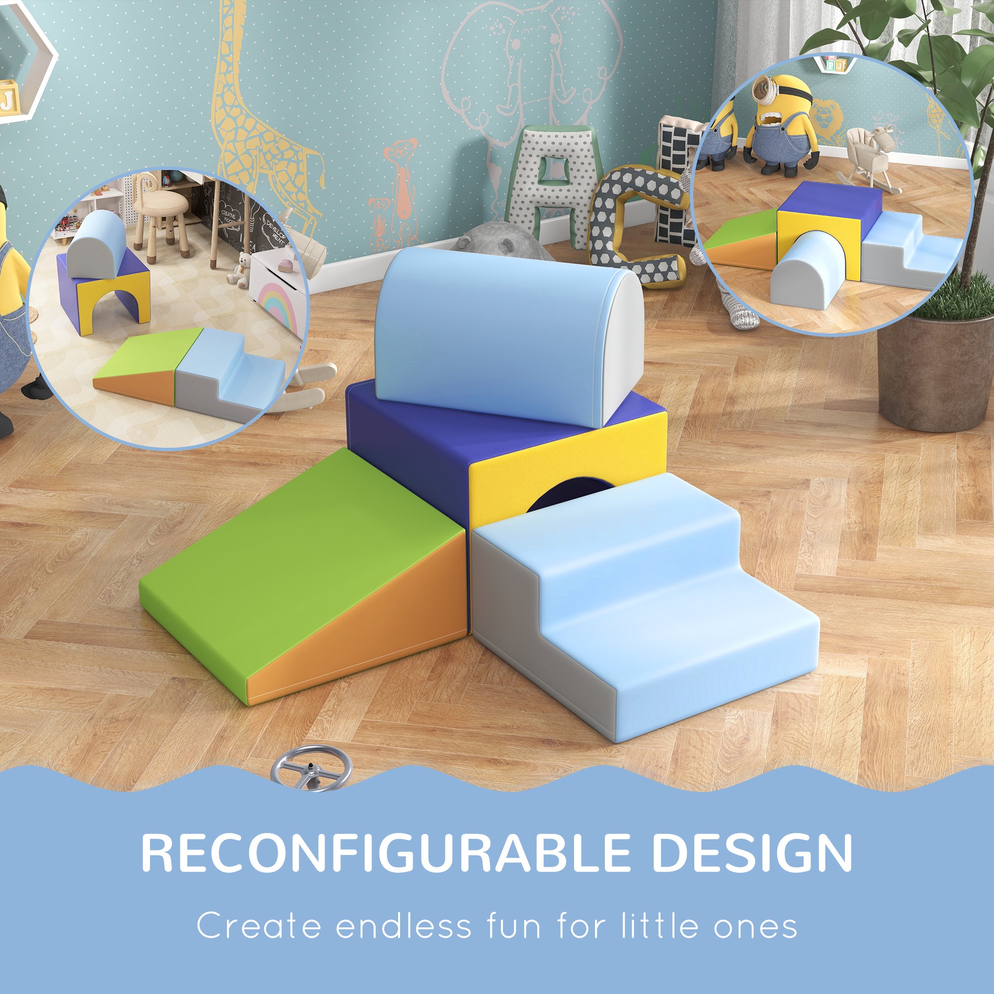4 Piece Foam Play Set, Soft & Safe Kids Toddlers Children Climbing Set for Crawling or Sliding, Contemporary
