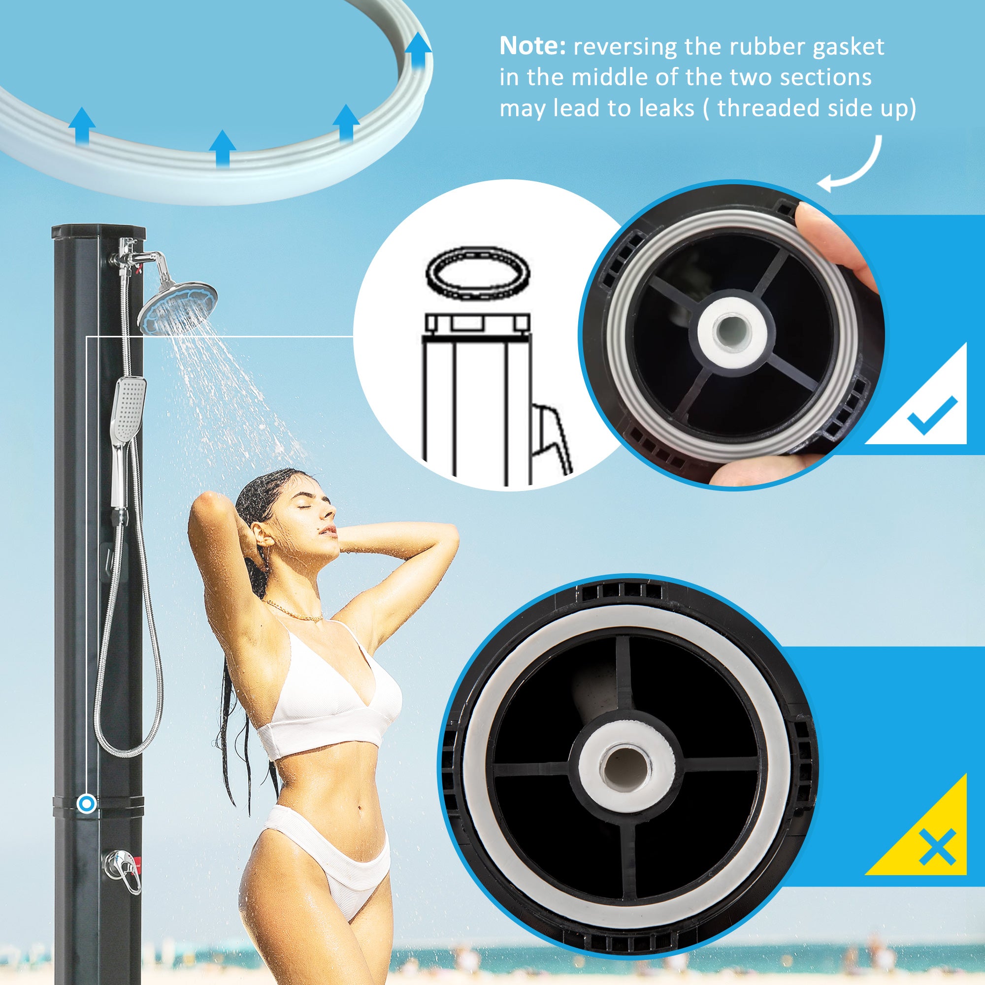 7' Outdoor Solar Heated Shower with 360 Rotating Rainfall & Handheld Shower Head, Foot Shower Faucet, Temperature and Pressure Adjustable, Holds 9.2 Gallons for Backyard Pool