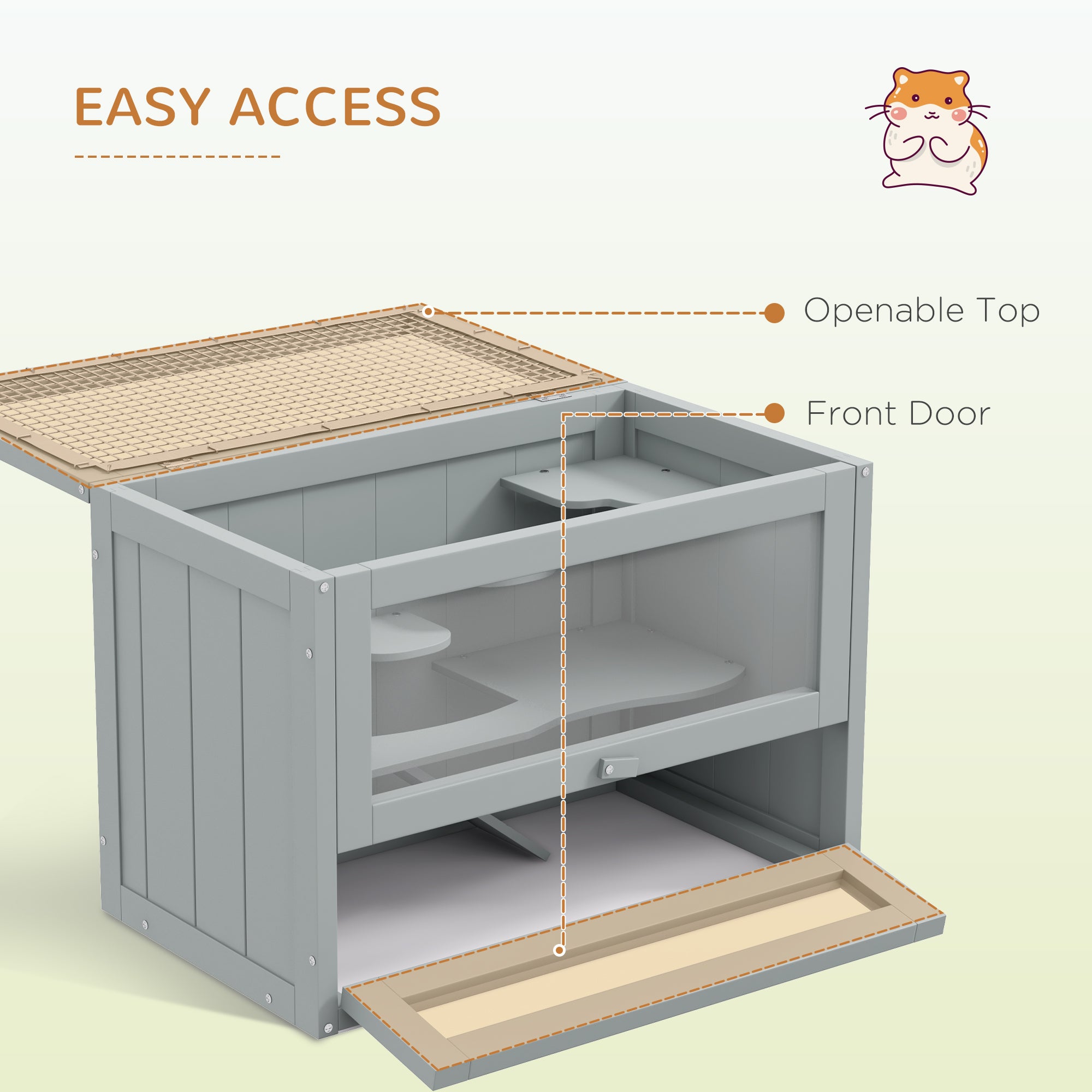 2-Level Hamster Cage with Openable Top, Door, Shelf, Ladder, Gray - Gray - Image 5
