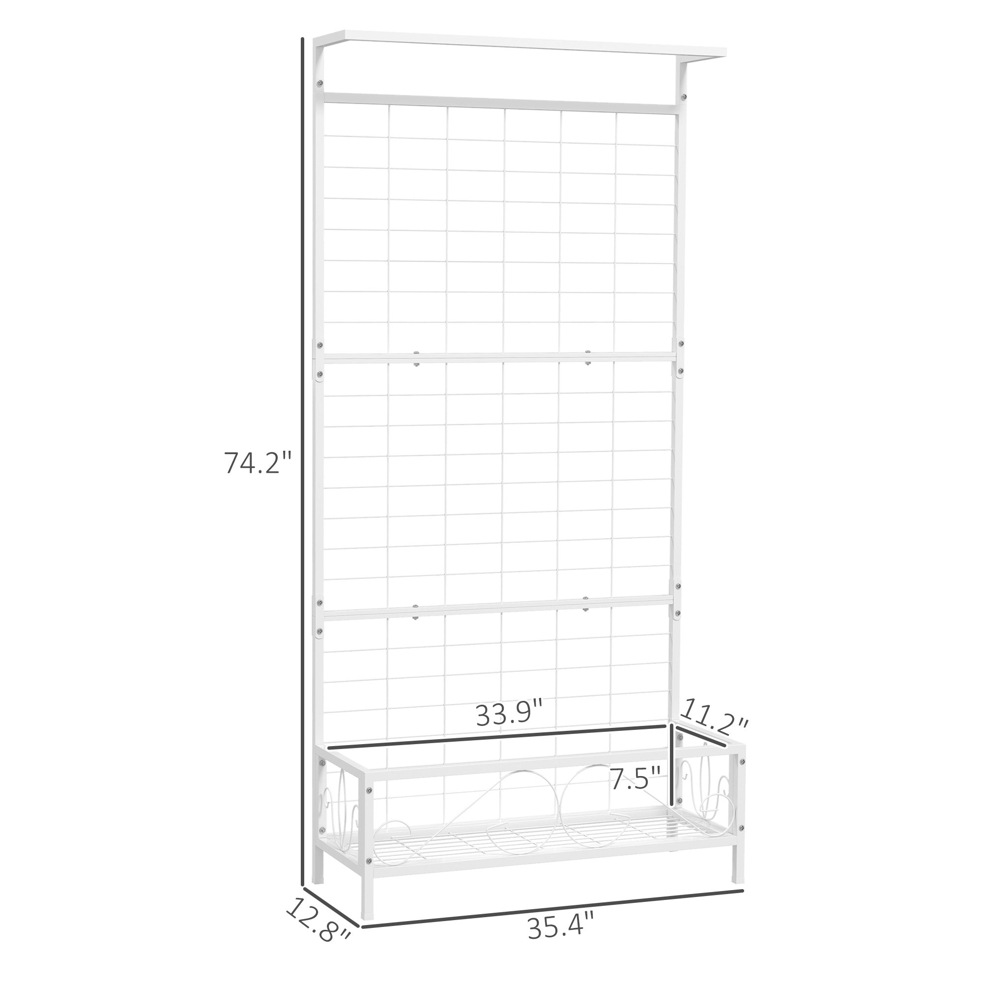 Metal Tall Plant Stand with Trellis and Hanging Bar, Plant Holder for Indoor Outdoor Use, 35" x 12.8" x 74", White - White - Image 3