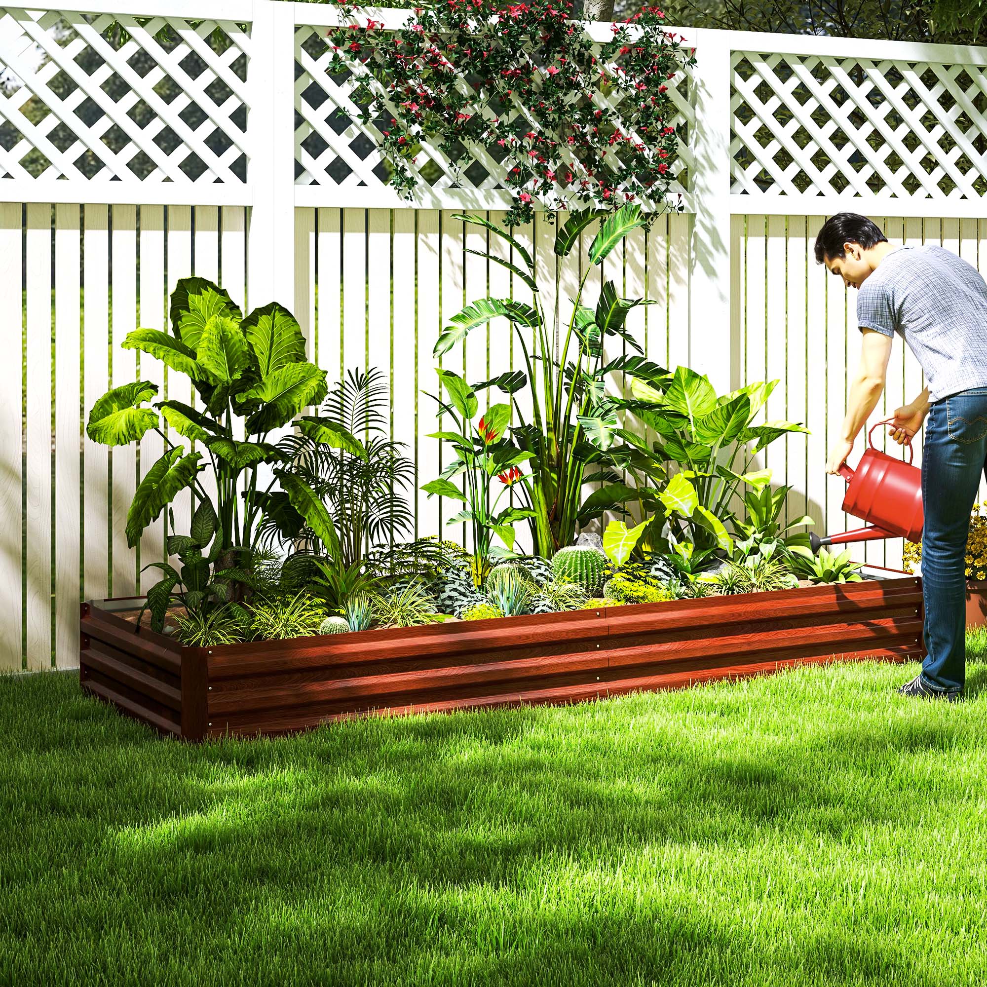95" x 36" x 12" Galvanized Raised Garden Bed, Easy DIY and Cleaning for Growing Flowers, Herbs, Succulents, Natural Wood - Natural Wood - Image 8