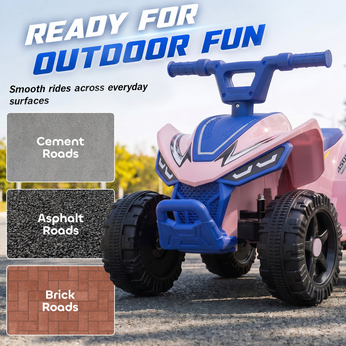 Kids ATV, 6V Battery Powered Kids Quad with 4 Wheeler, Handlebar Button Control, Max 1.2MPH, Max 55lbs Load, Blue