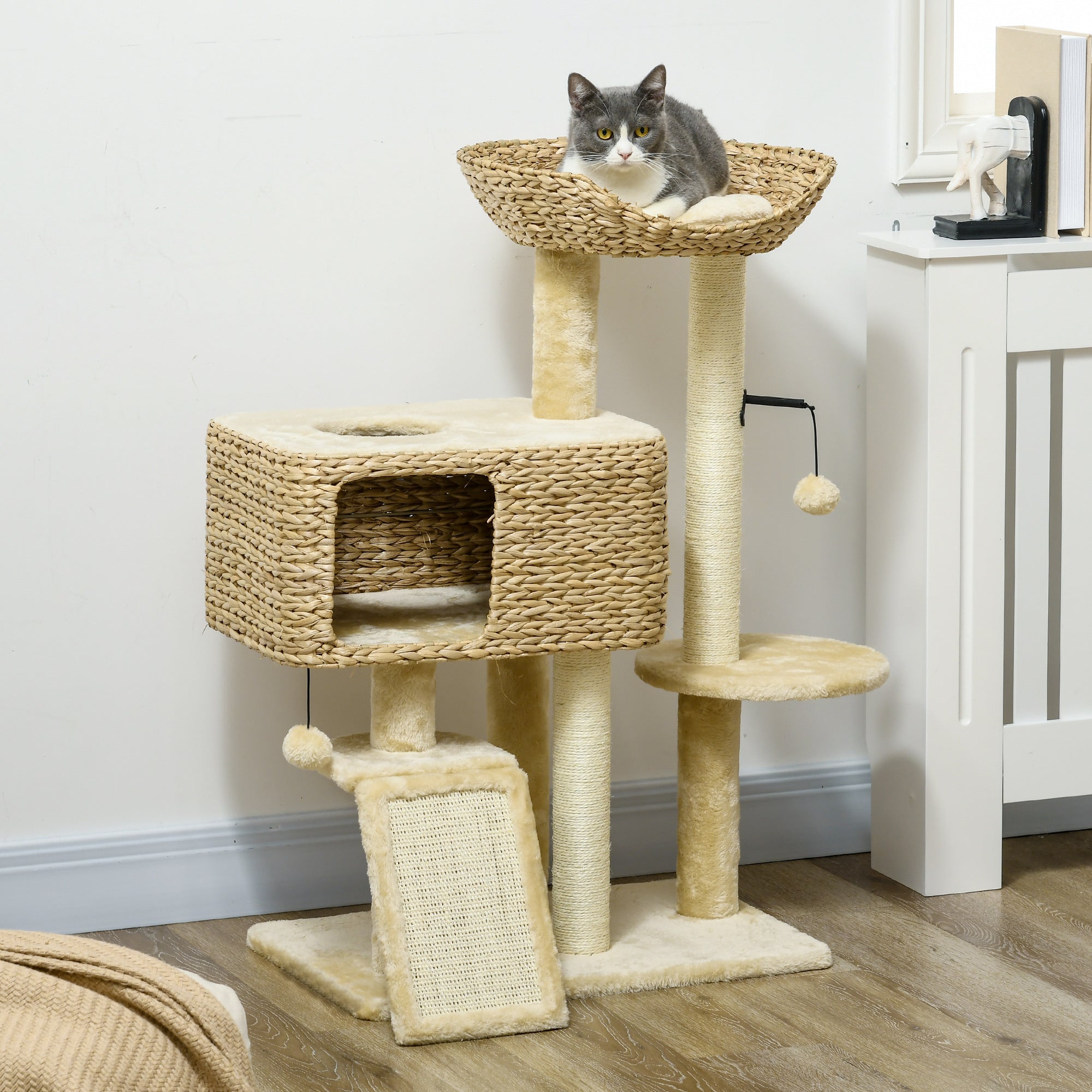 Cat Tree for Indoor Cats w/ Scratching Posts, Condo Cat Tower, Beige - Beige - Image 2