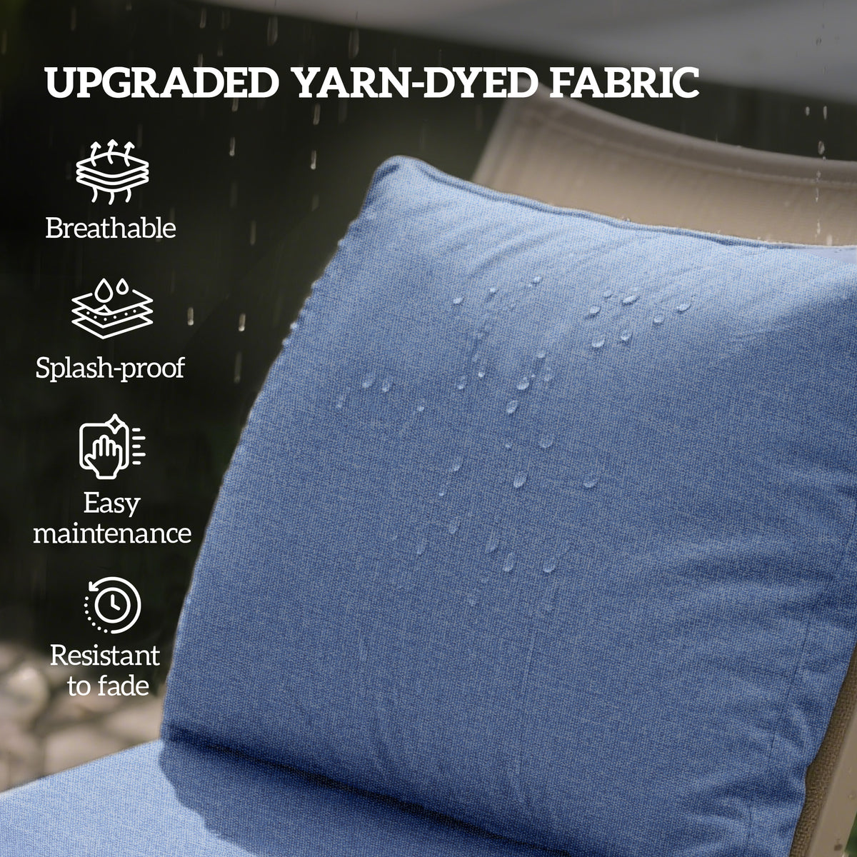 Patio Chair Cushions Set of 2 with Seat & Backrest, Fade Resistant Seat Replacement Cushion Set, Blue
