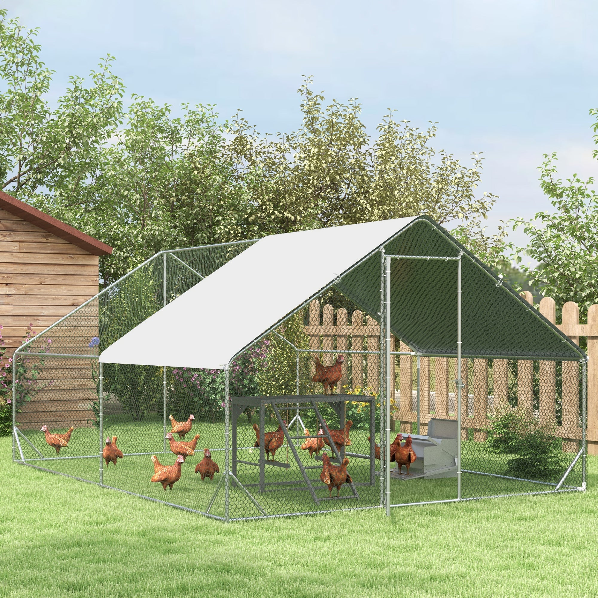Chicken Activity Play with Swing Set for 3–4 Birds, Wooden Chicken Coop Accessory with Multiple Perches & Hen Ladder, Gray - Gray - Image 8