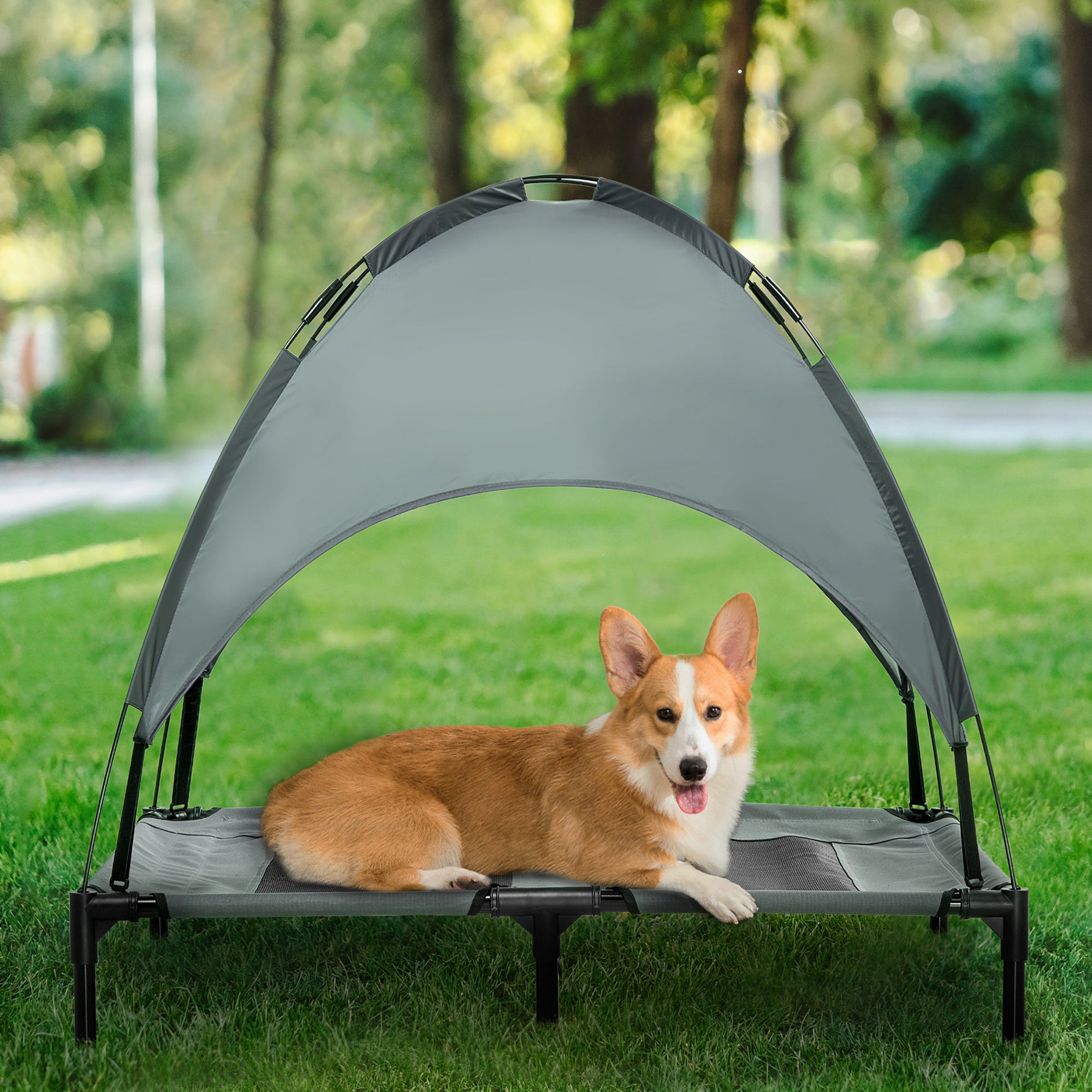 Elevated Dog Bed with Removable Canopy, Outdoor Dog Cot with UV Protection Canopy Shade, 36 inch Large Pet Bed for Camping, Gray - Grey - Image 2