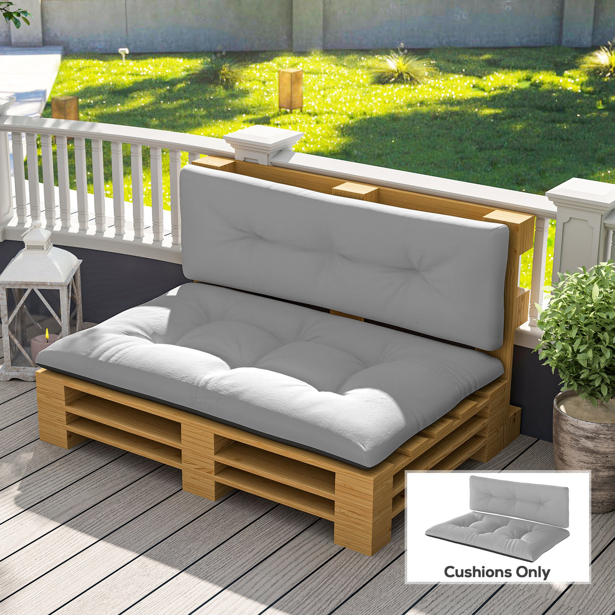 2 Seater Pallet Cushions Outdoor 3.9" Thick Replacement Cushions - Tufted Design for Garden, Patio, Light Gray