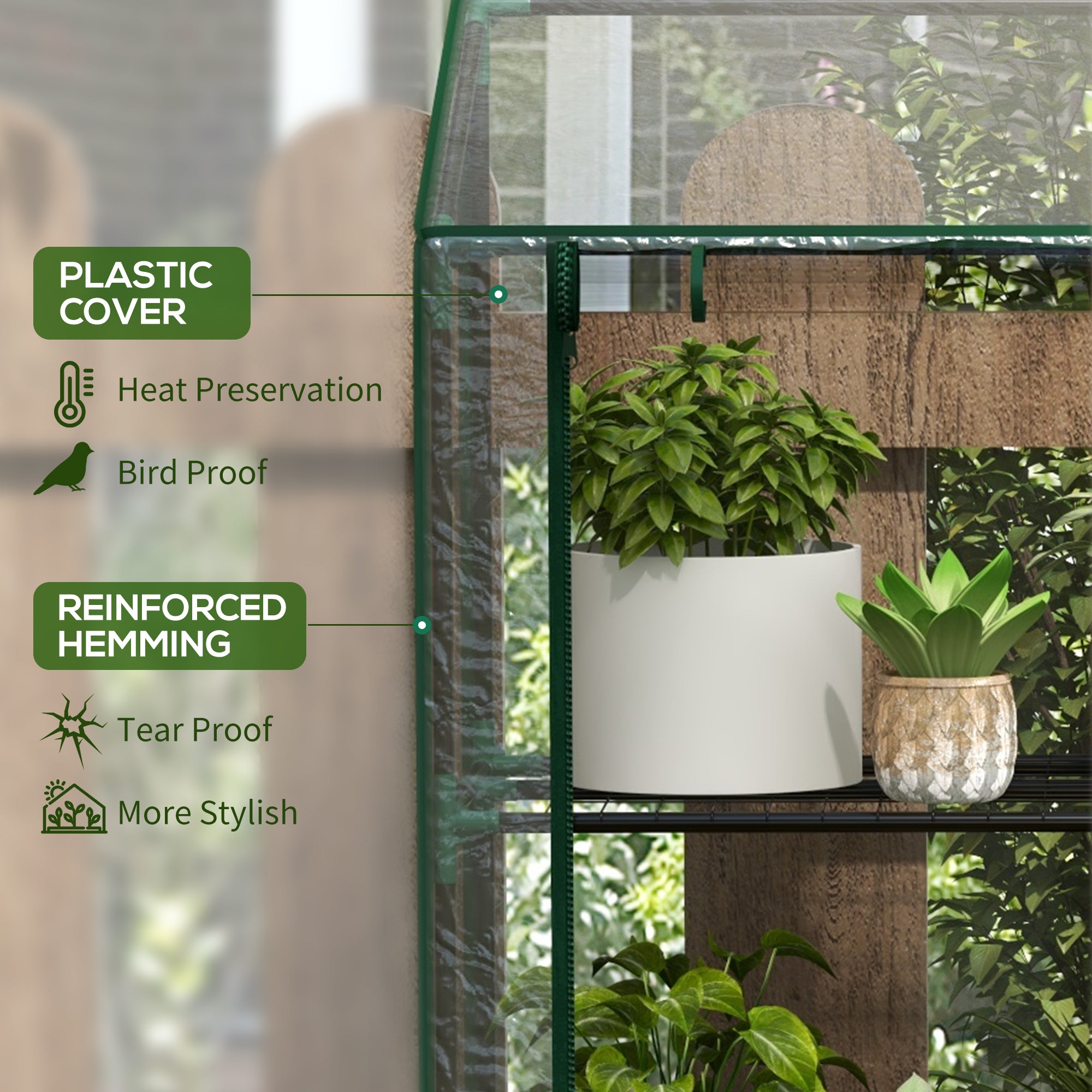 Lean-to Greenhouse, Portable Greenhouse with 3 Tier Shelves, 2 Roll-Up Zippered Doors, 56.3" x 18.1" x 59.4", Clear - Clear - Image 4