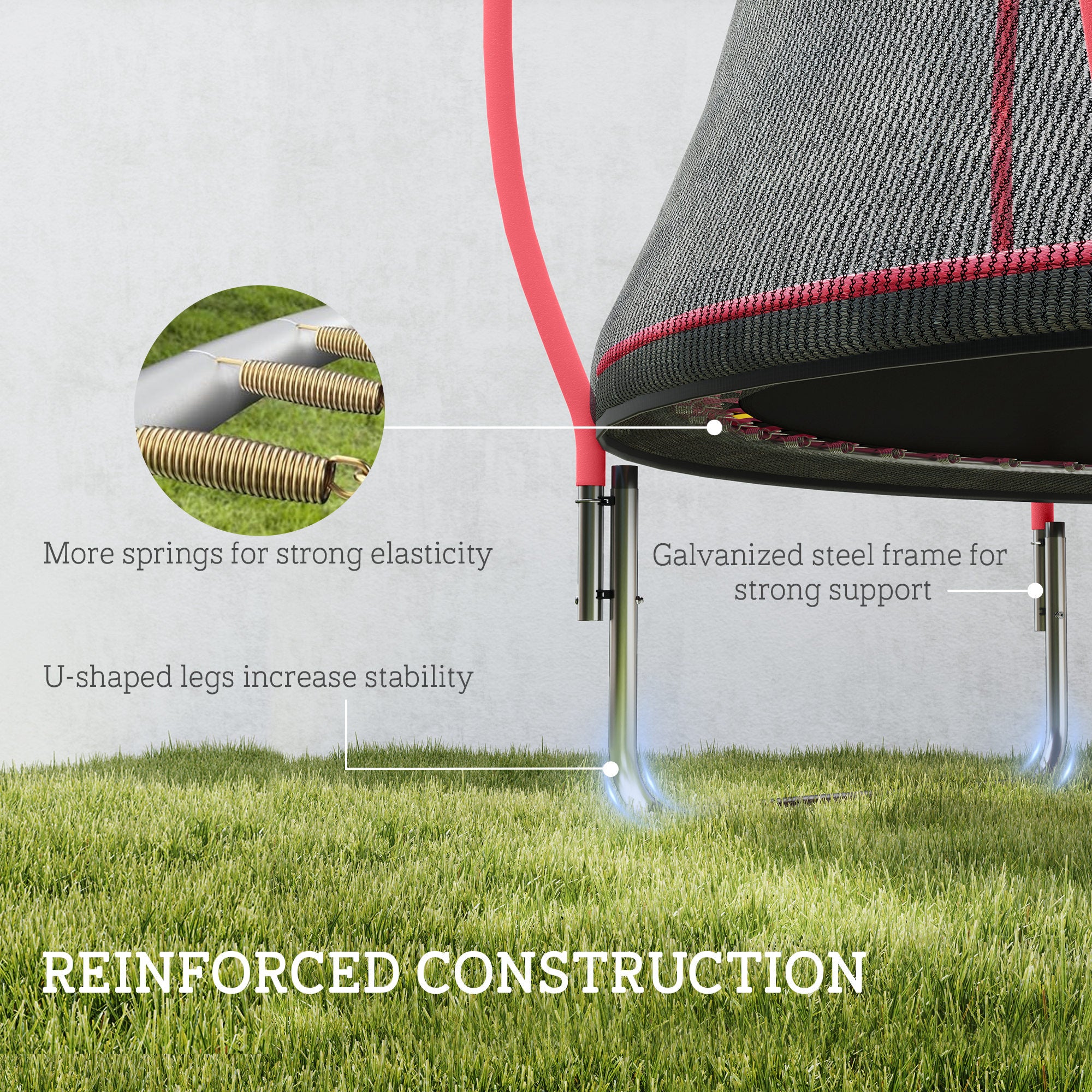 10ft Outdoor Trampoline with Net Enclosure, Curved Poles and Safety Pad, ASTM Approved, Red