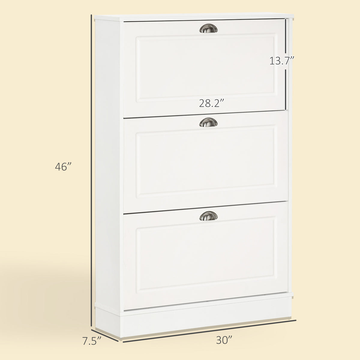 Shoe Cabinet, Narrow Shoe Storage Cabinet with 3 Flip Drawers, Holds 12 Pairs for Entryway, Hallway, White