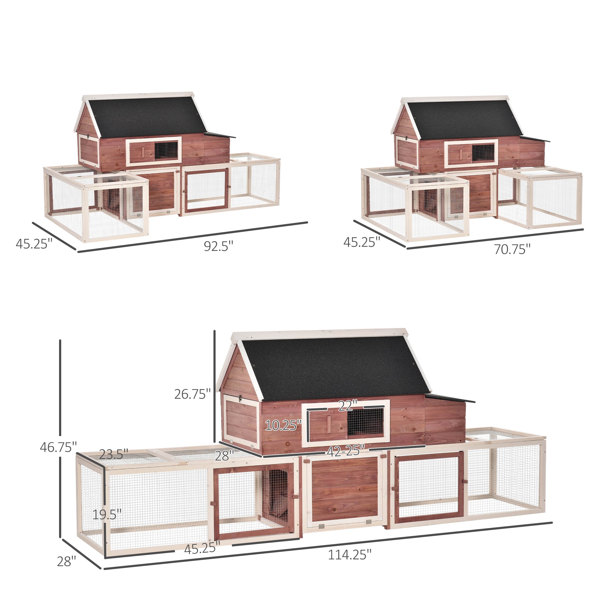 Wooden Chicken Coop, Outdoor Chicken Cage Poultry Hen House with Nesting Box, Double Runs, Asphalt Roof, Ramp - Reddish Brown and White - Image 3