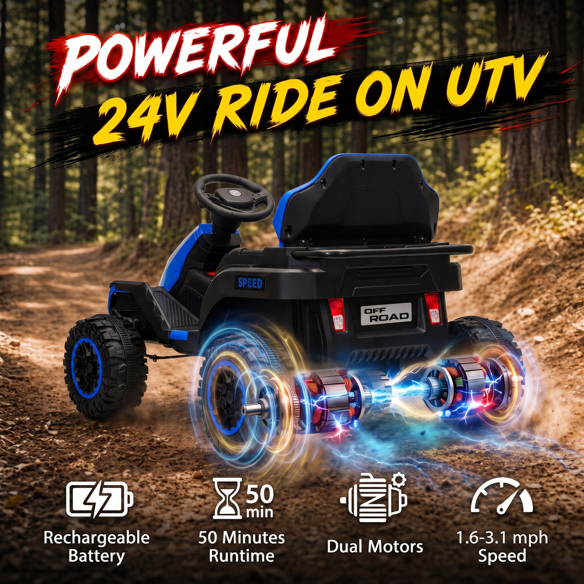 24V Kids Electric Ride On Car with Dual Motors, Remote Control, 4-Wheel Suspension, Soft Start for 3-6 Years, Blue