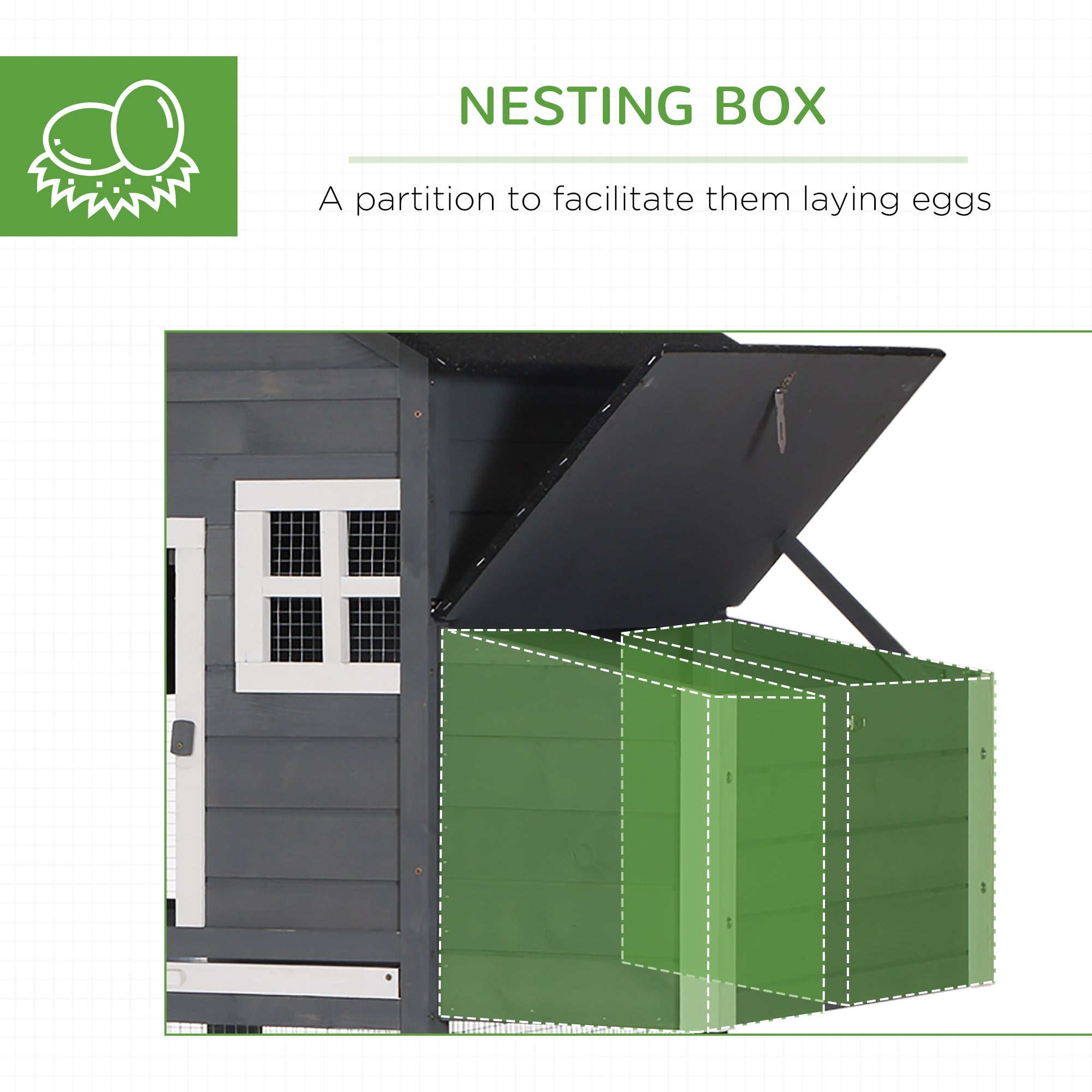 84" Wooden Chicken Coop, Hen House Outdoor with Run Nesting Box, Asphalt Roof, Removable Tray, Ramp, Poultry Cage for 2-3 Chickens, Gray - gray - Image 6