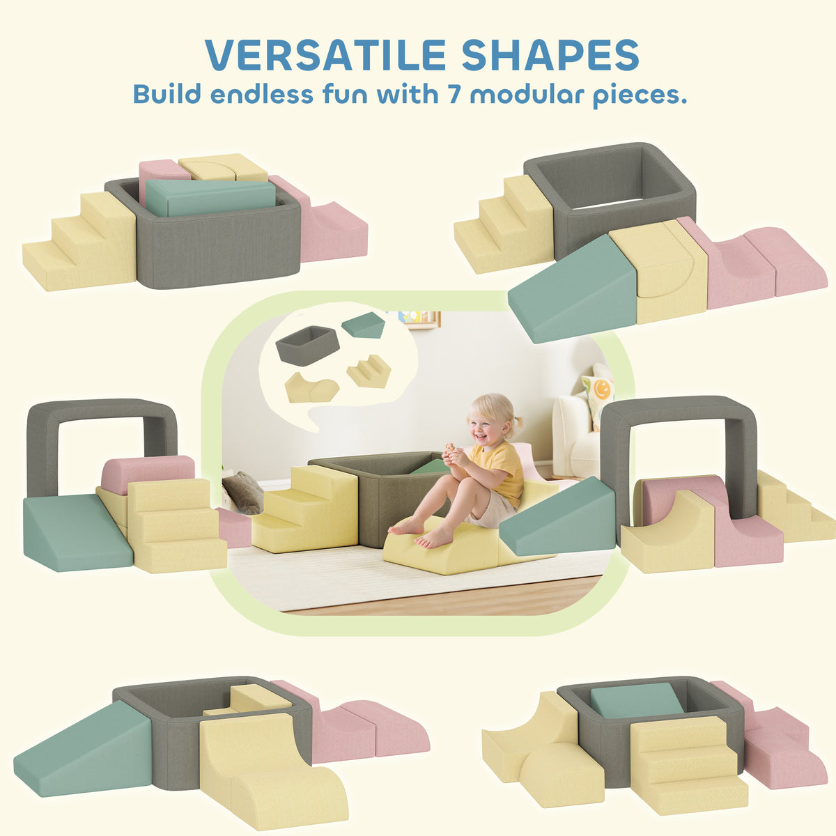 7-Piece Modular Foam Baby Climbing Blocks with Corduroy Covers, Indoor Activity Set for 3-6, Multicolor