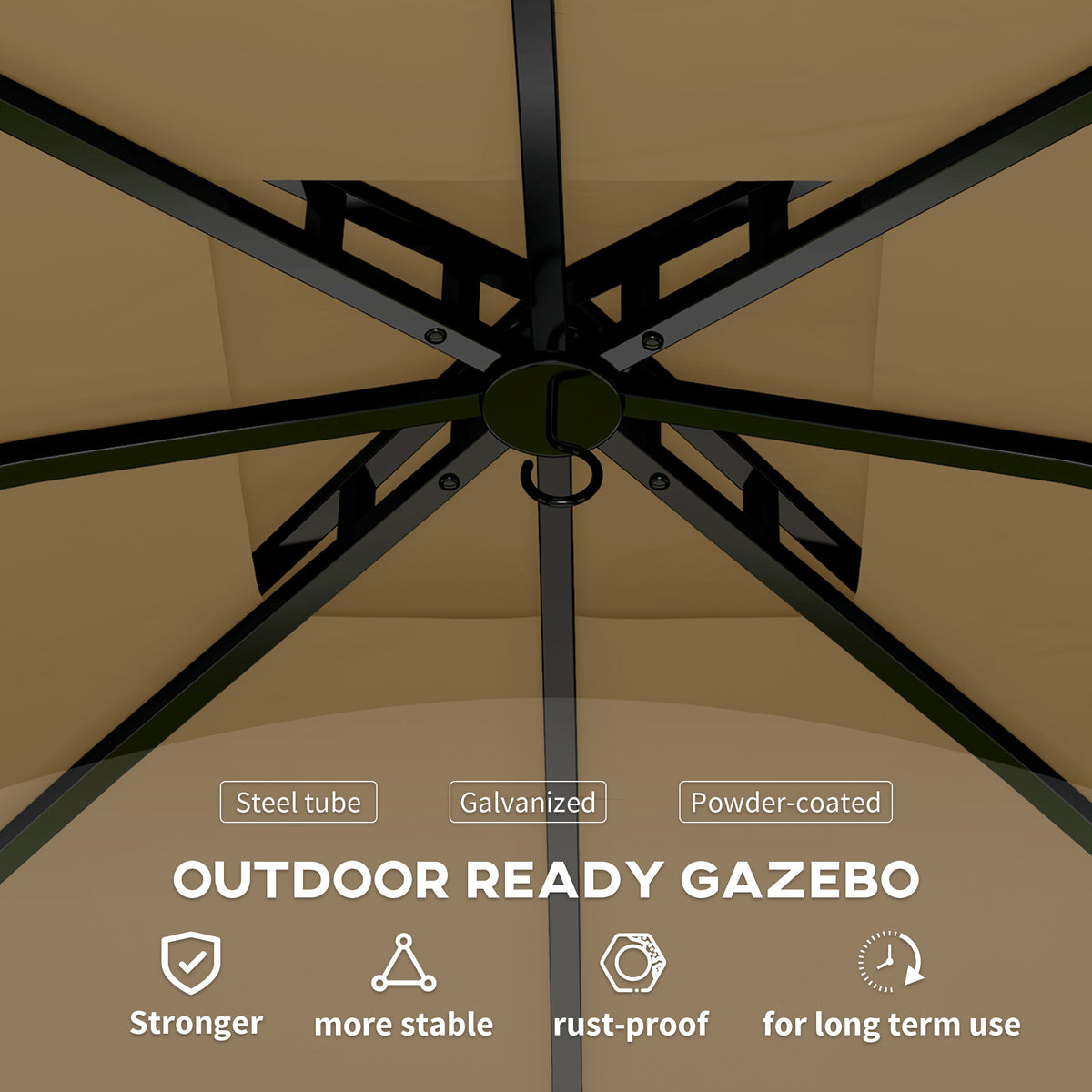 11' x 11' Outdoor Gazebo, Double Roof Patio Gazebo with Curtains, Church Windows, Galvanized Steel Frame, Beige