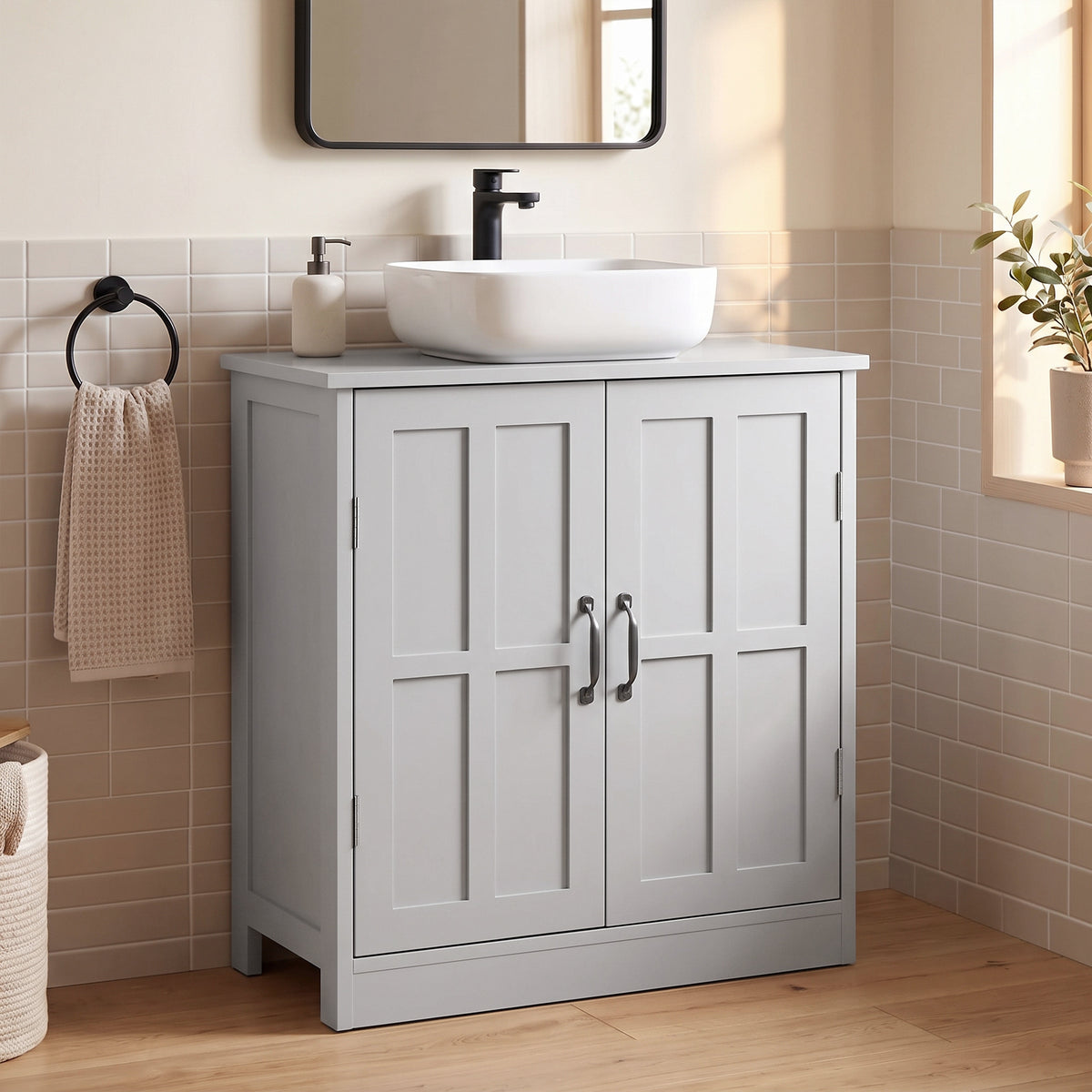 Bathroom Sink Cabinet, Pedestal Sink Cabinet with Adjustable Shelf, Gray