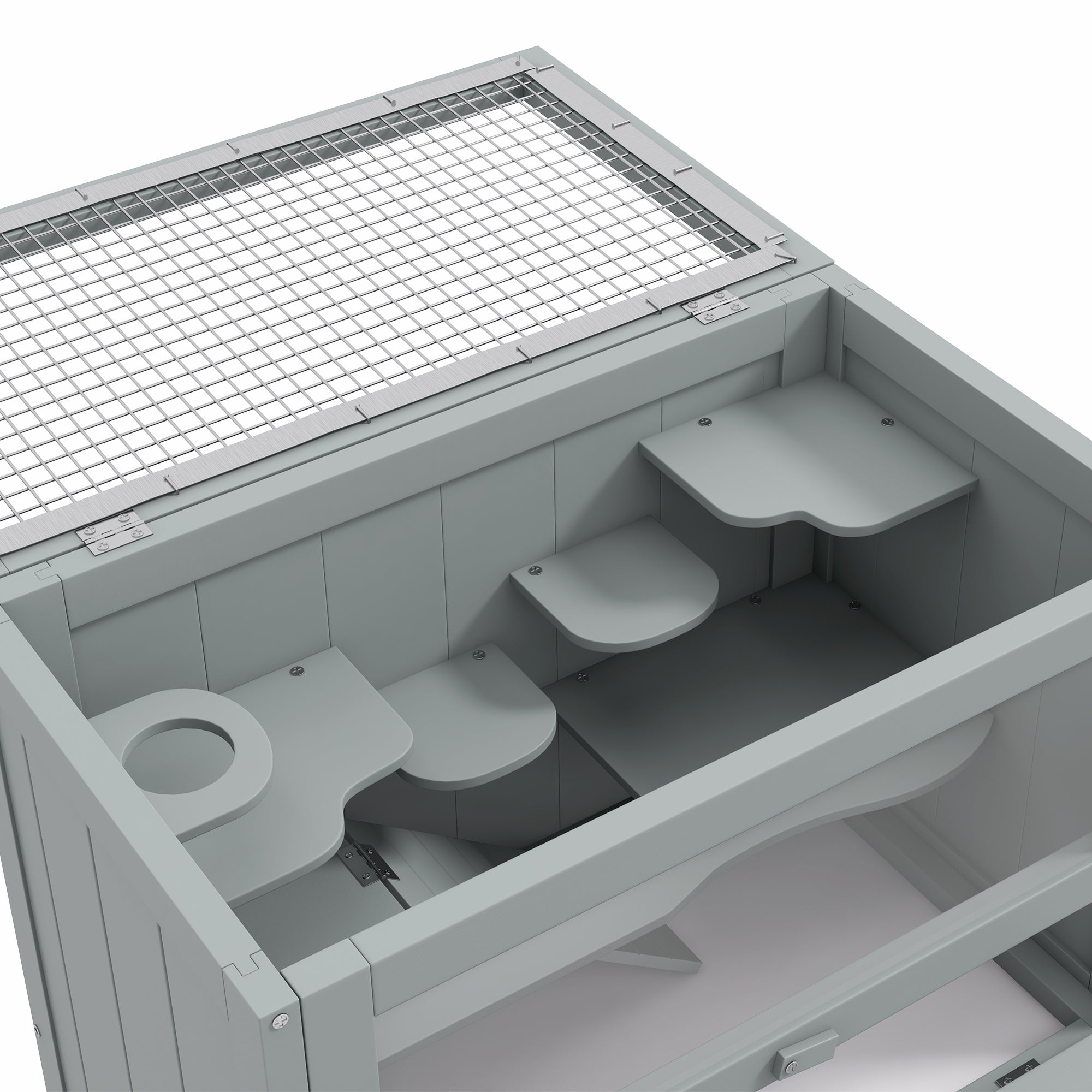2-Level Hamster Cage with Openable Top, Door, Shelf, Ladder, Gray - Gray - Image 7
